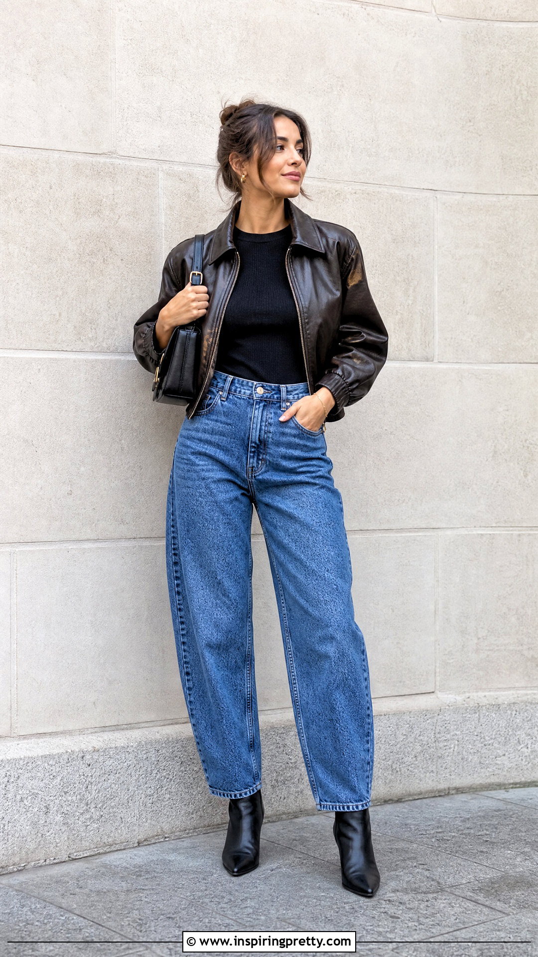 Fitted Knit Top With Barrel Jeans - 20 Fall Fashion Knit Top outfit ideas