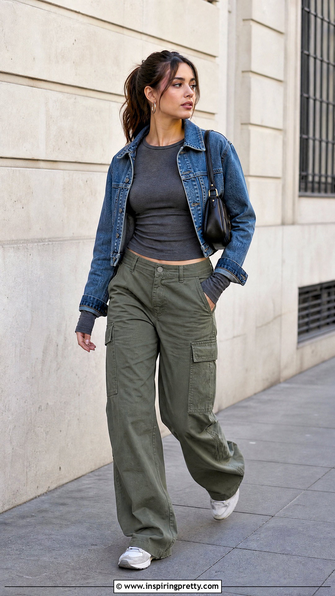 Fitted Long Sleeve Top And Cargo Pants Outfit - 50 simple top outfit ideas