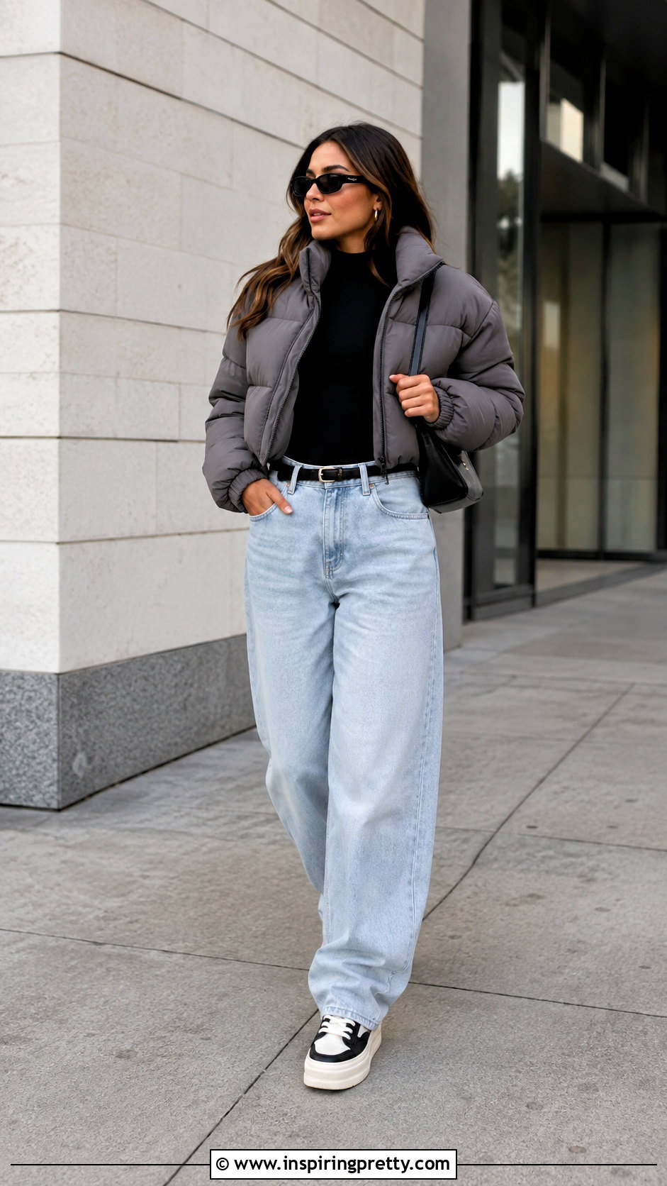 Fitted Mock Neck Top With Baggy Jeans - 25 Winter Tops To Wear With Jeans