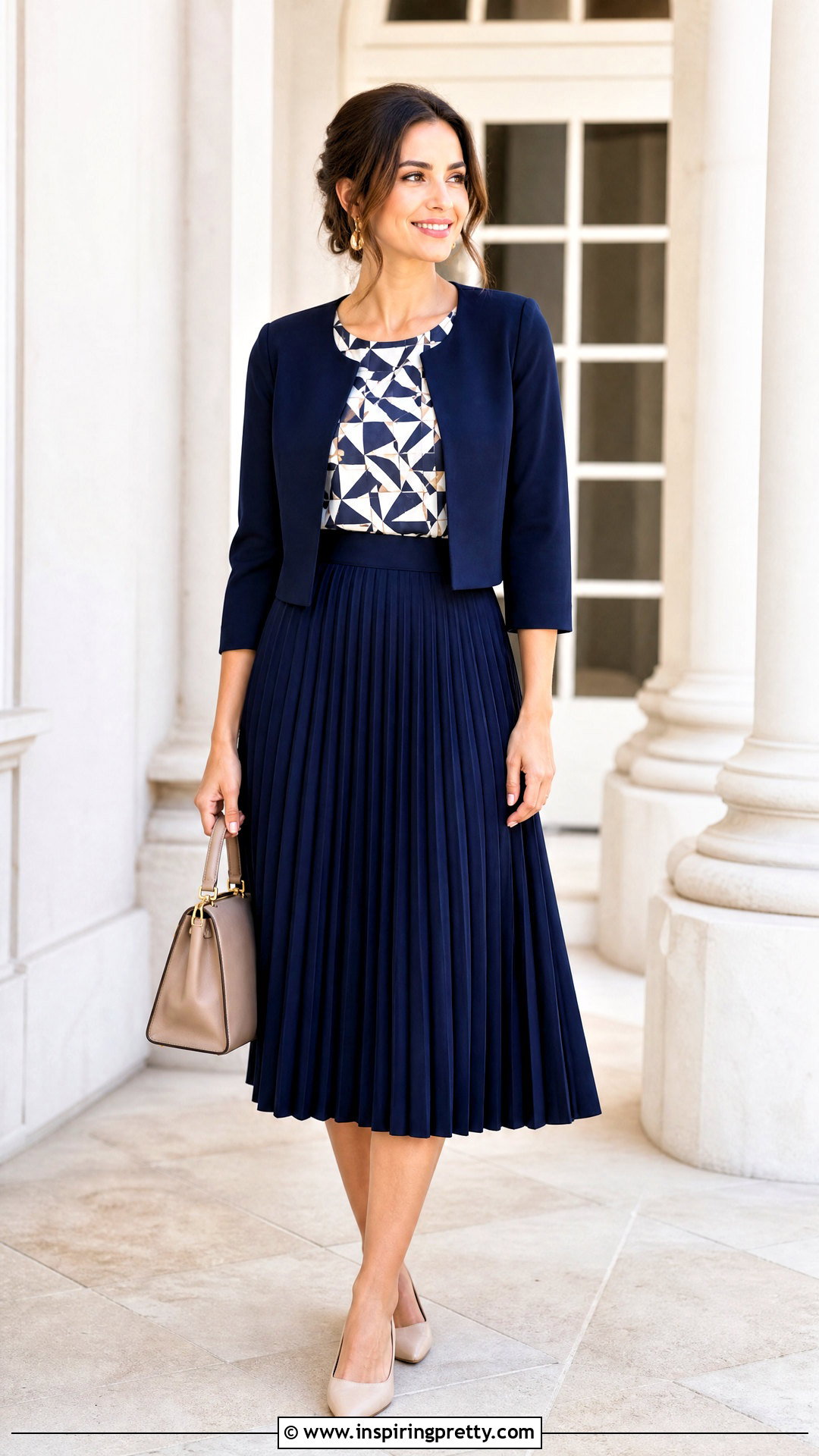 Fitted Printed Top With Solid Midi Skirt - 50 fitted tops outfit ideas