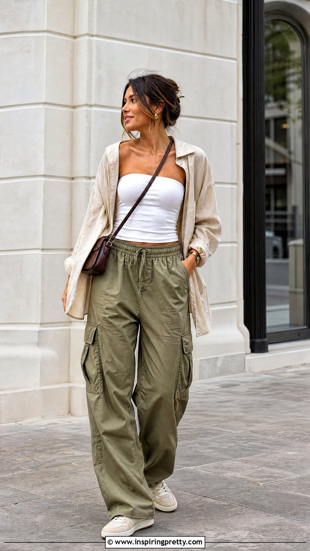 Fitted Strapless Top With Cargo Pants - 25 fitted strapless top outfit ideas