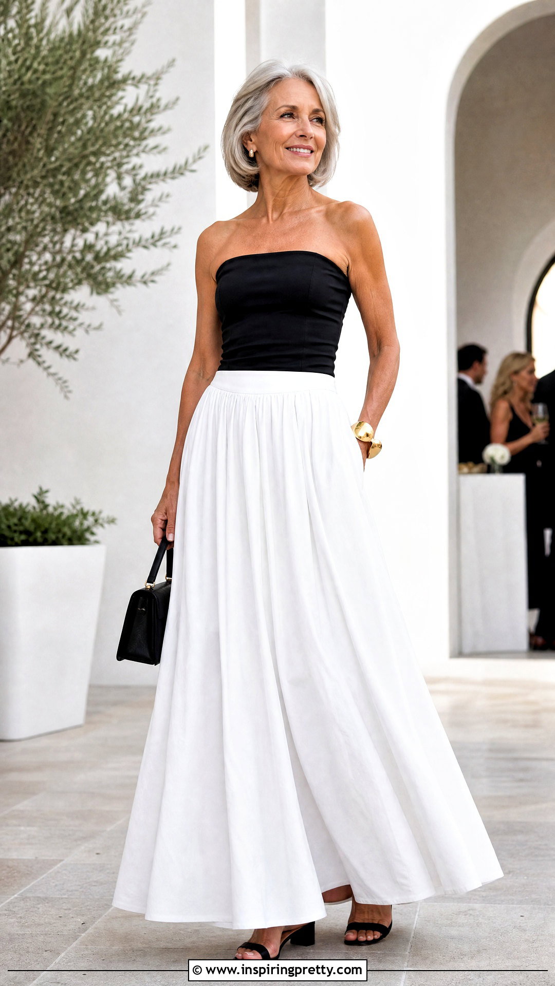 Fitted Strapless Top With Full Maxi Skirt - 25 fitted strapless top outfit ideas