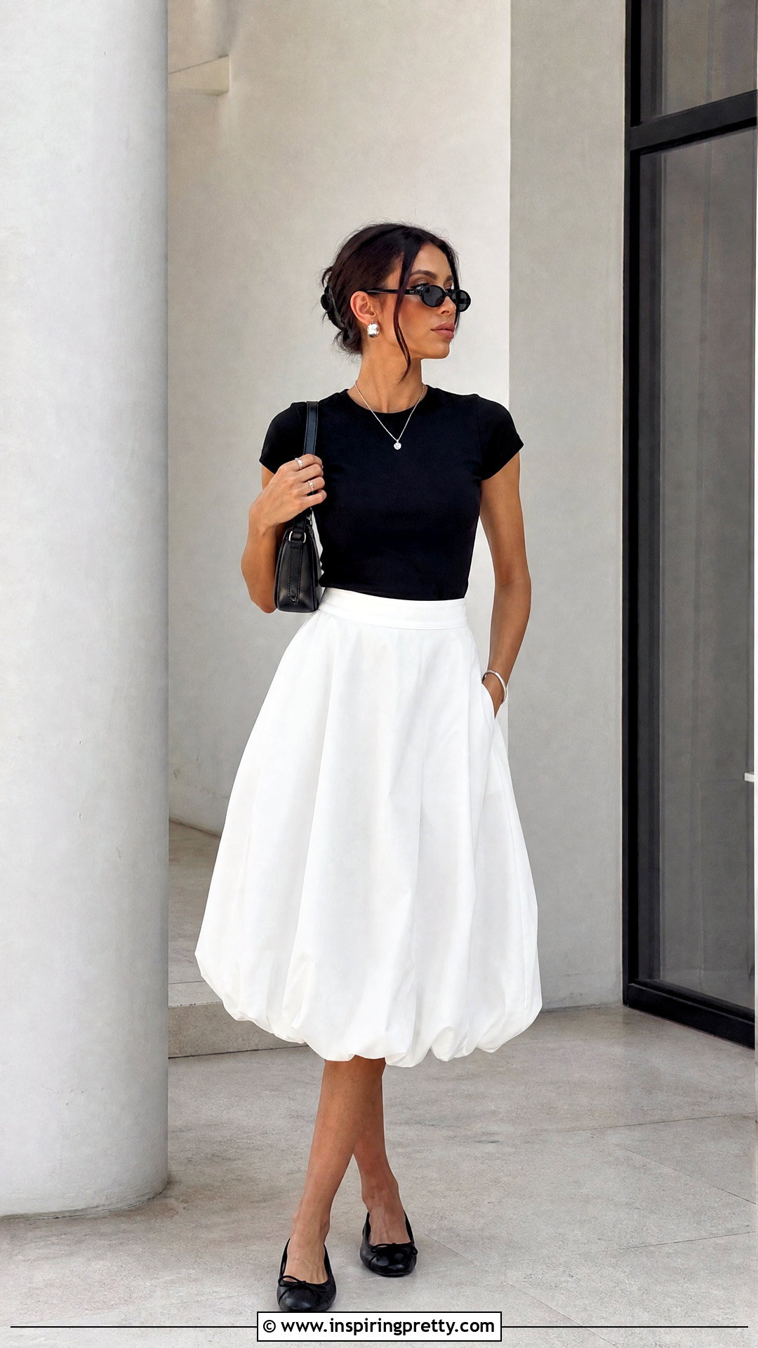 Fitted T Shirt And Bubble Hem Skirt Outfit - 50 skirt and top outfits
