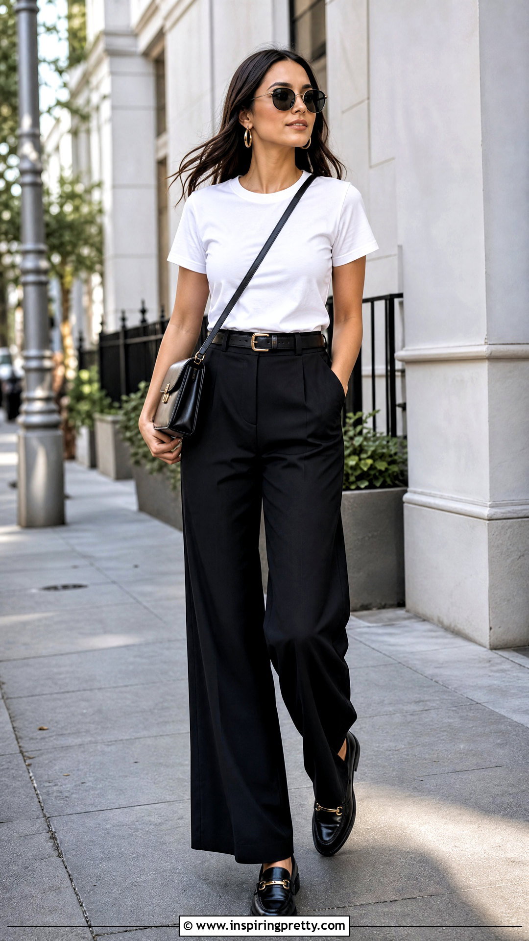 Fitted T Shirt With Black Wide Leg Pants - 50 tops to wear with wide leg pants