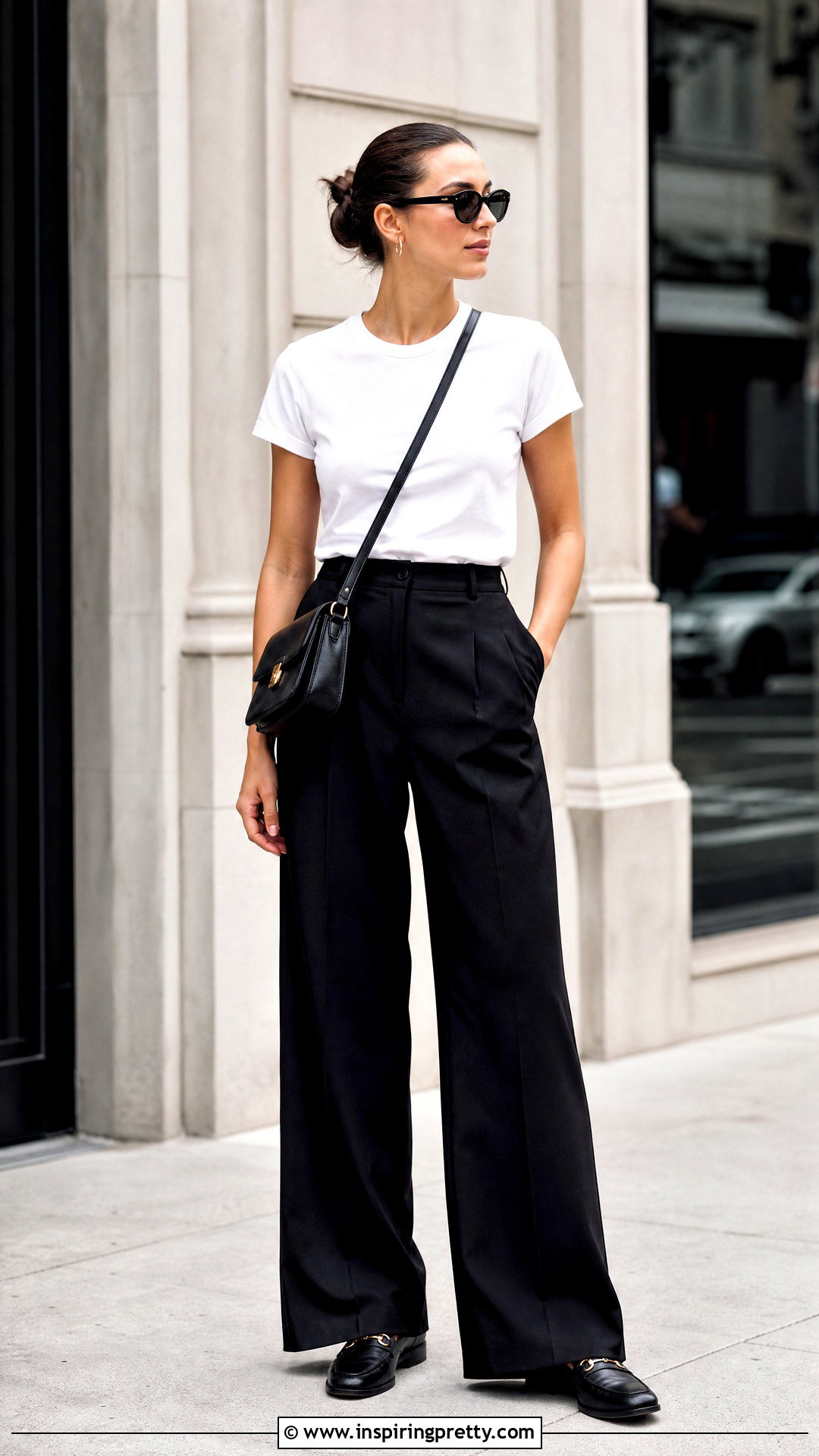 Fitted T Shirt With High Waisted Wide Leg Pants - 20 Tops To Wear With High Waisted Wide Leg Pants