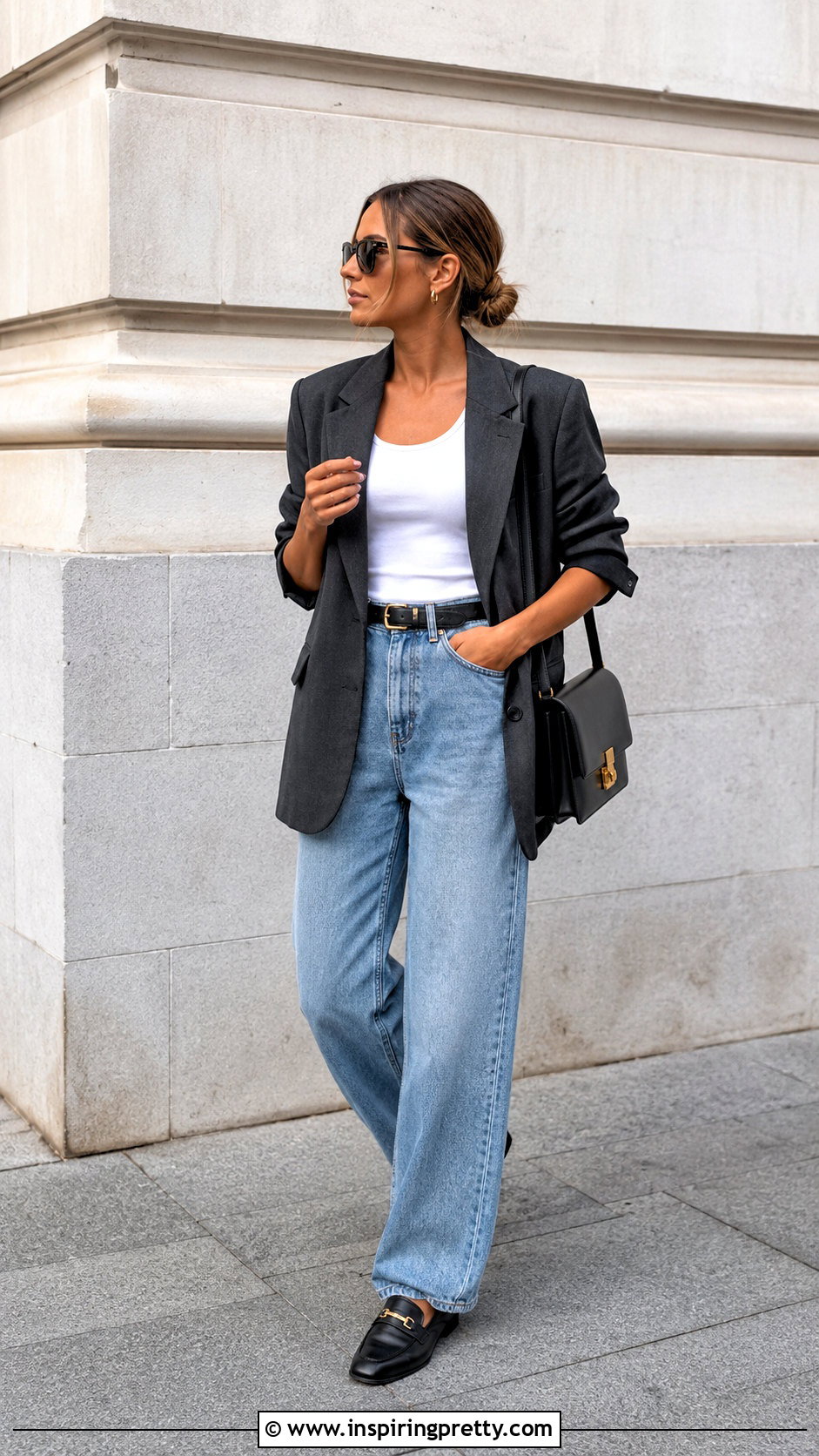 Fitted Tank Top With Oversized Blazer And Jeans - 50 fitted tank top outfit ideas