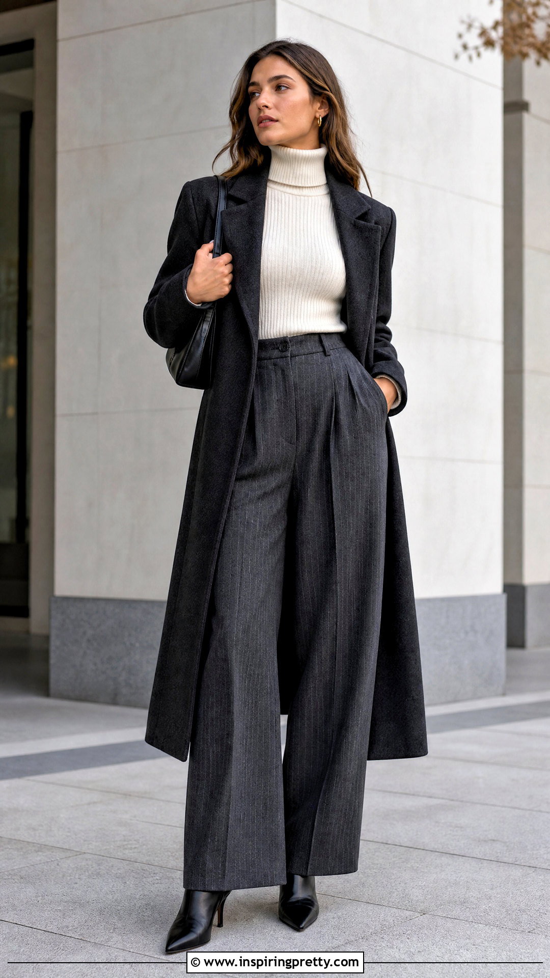 Fitted Turtleneck Striped Pants and Ankle Boots - what top to wear with striped pants (20 ways)