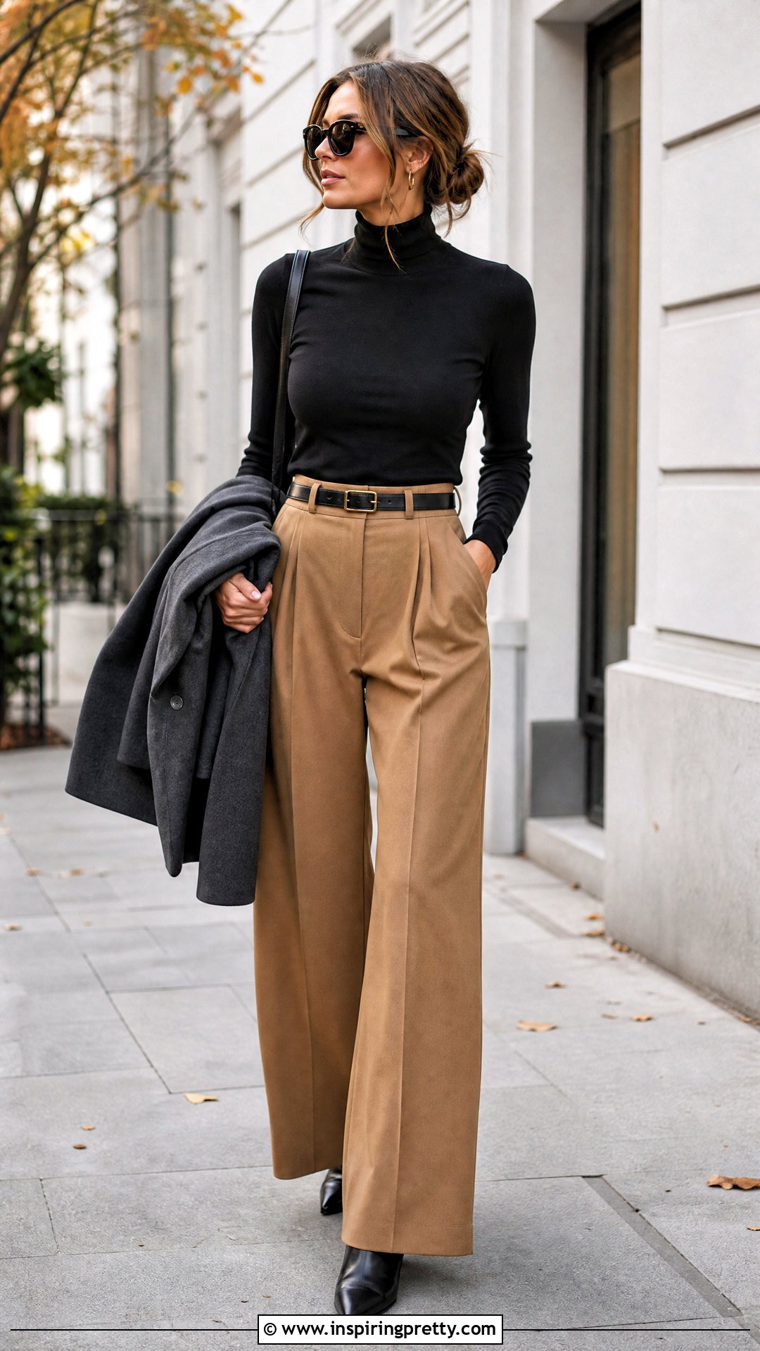Fitted Turtleneck With High Waisted Wide Leg Pants - 20 Tops To Wear With High Waisted Wide Leg Pants