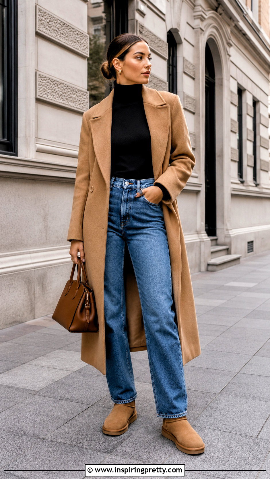 Fitted Turtleneck With Straight Jeans And UGG Boots - 20 ugg tops outfit ideas