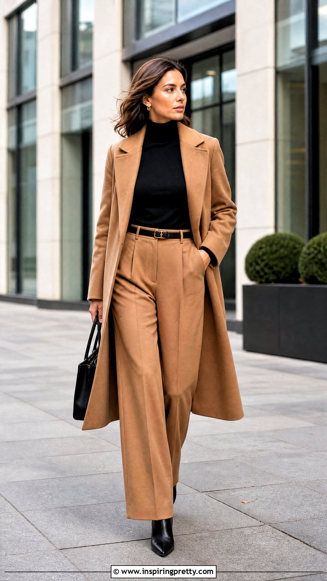 Fitted Turtleneck With Wide Leg Trousers - 50 small top big pants outfit ideas