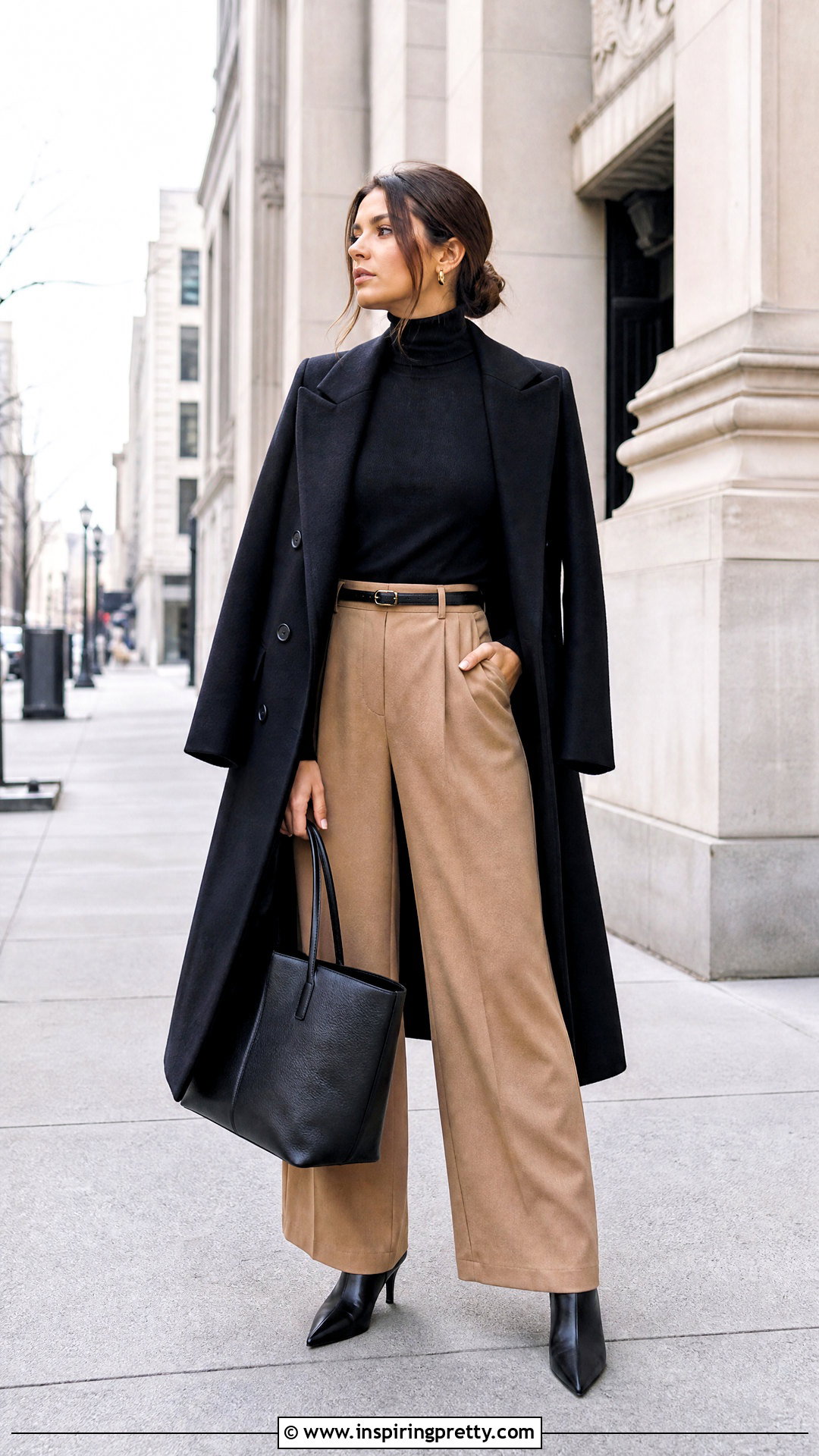 Fitted Turtleneck With Wide Leg Trousers - 50 fitted tops outfit ideas