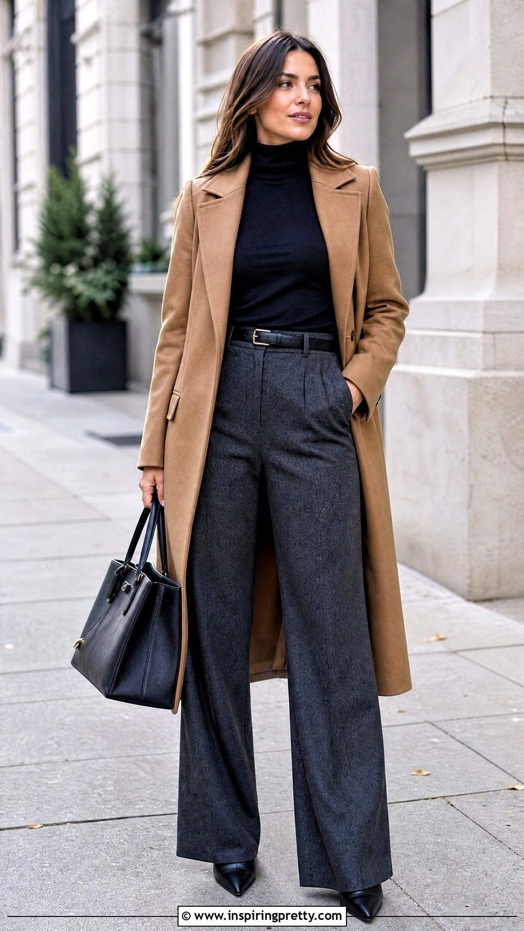 Fitted Turtleneck With Wool Wide Leg Pants - 50 tops to wear with wide leg pants