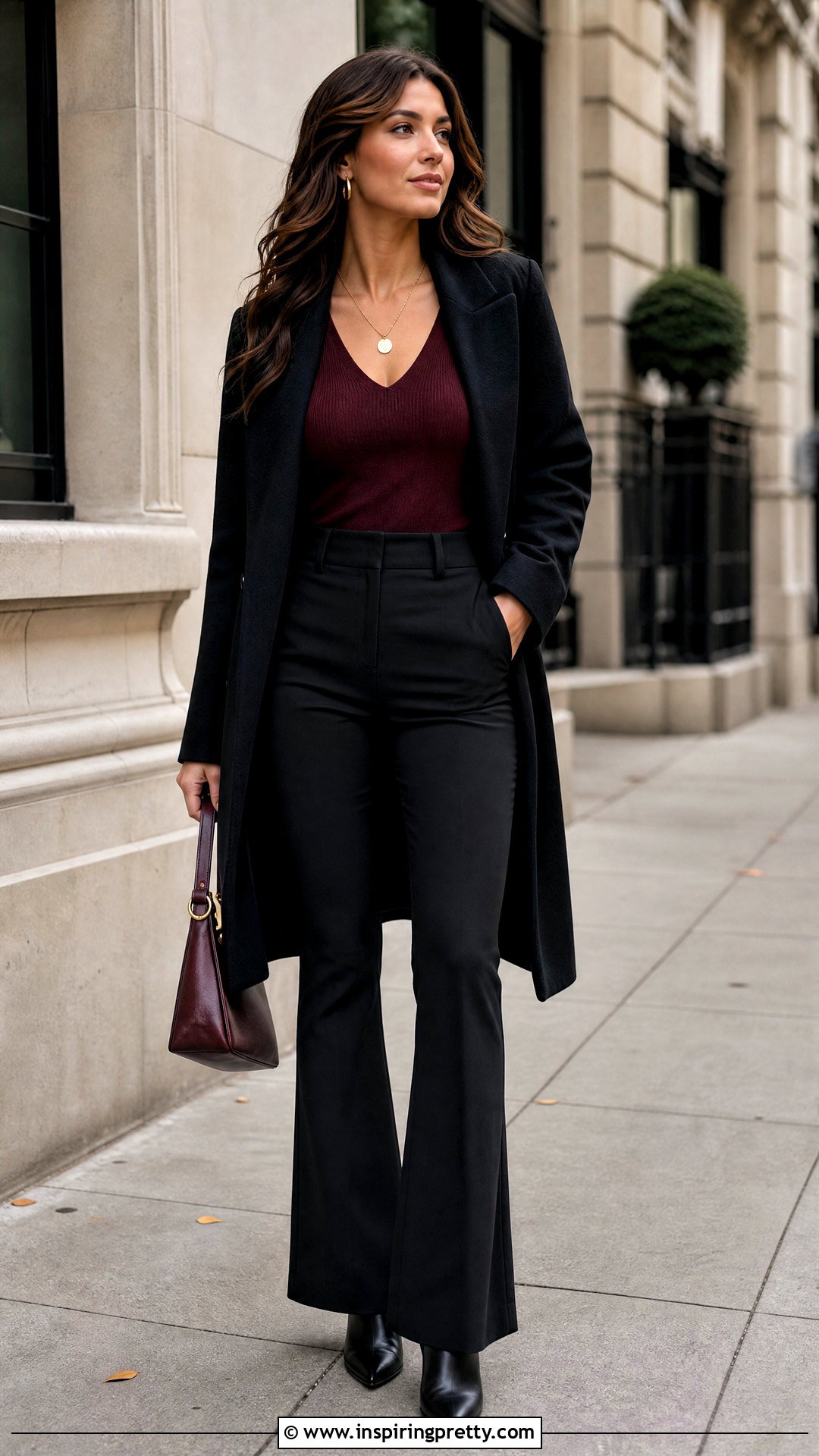 Fitted V Neck Top With Flared Pants - 50 tops for broad shoulders for women