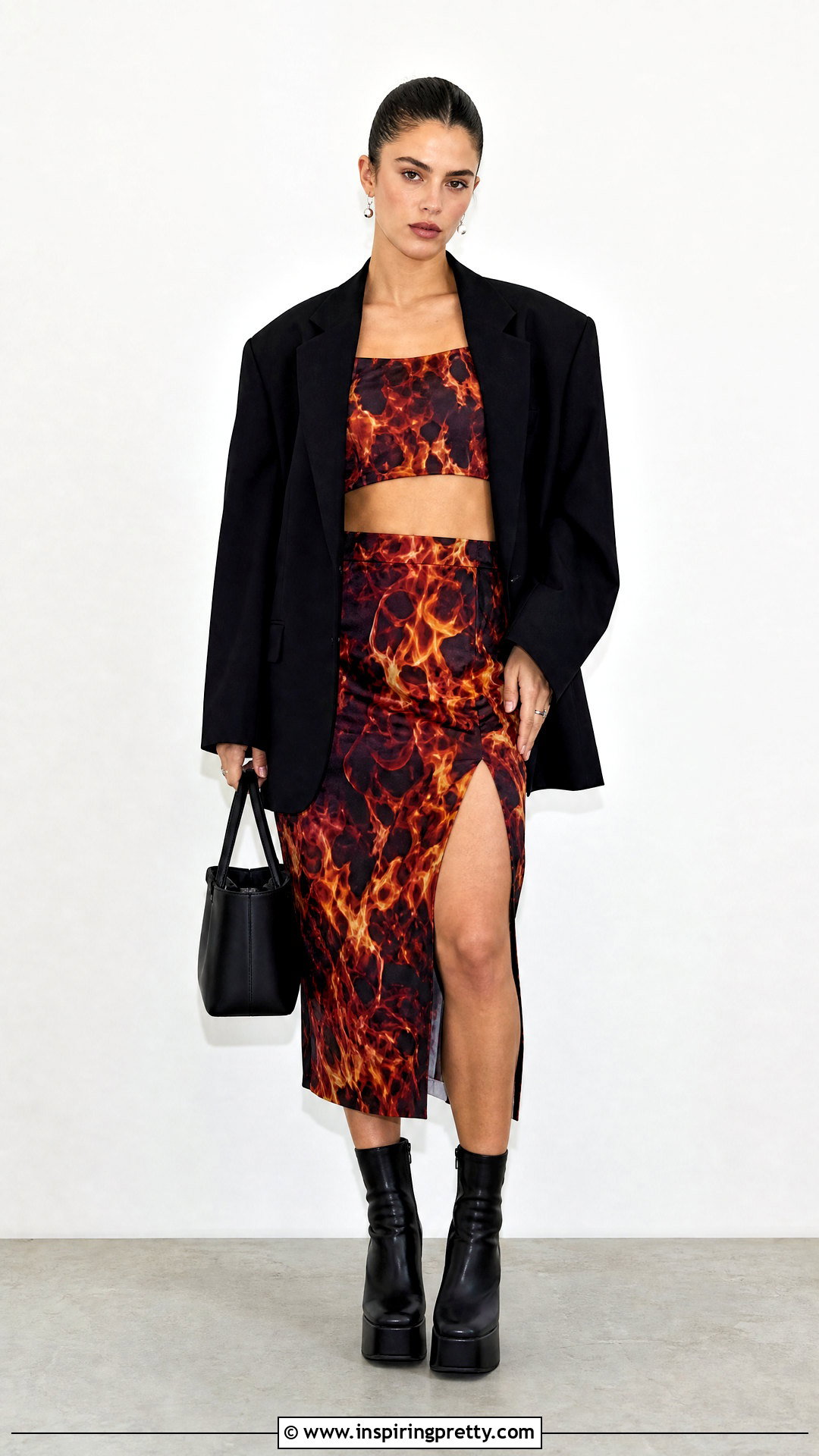 Flame Crop Top With Matching Skirt And Platform Boots - 25 flame crop top outfit ideas