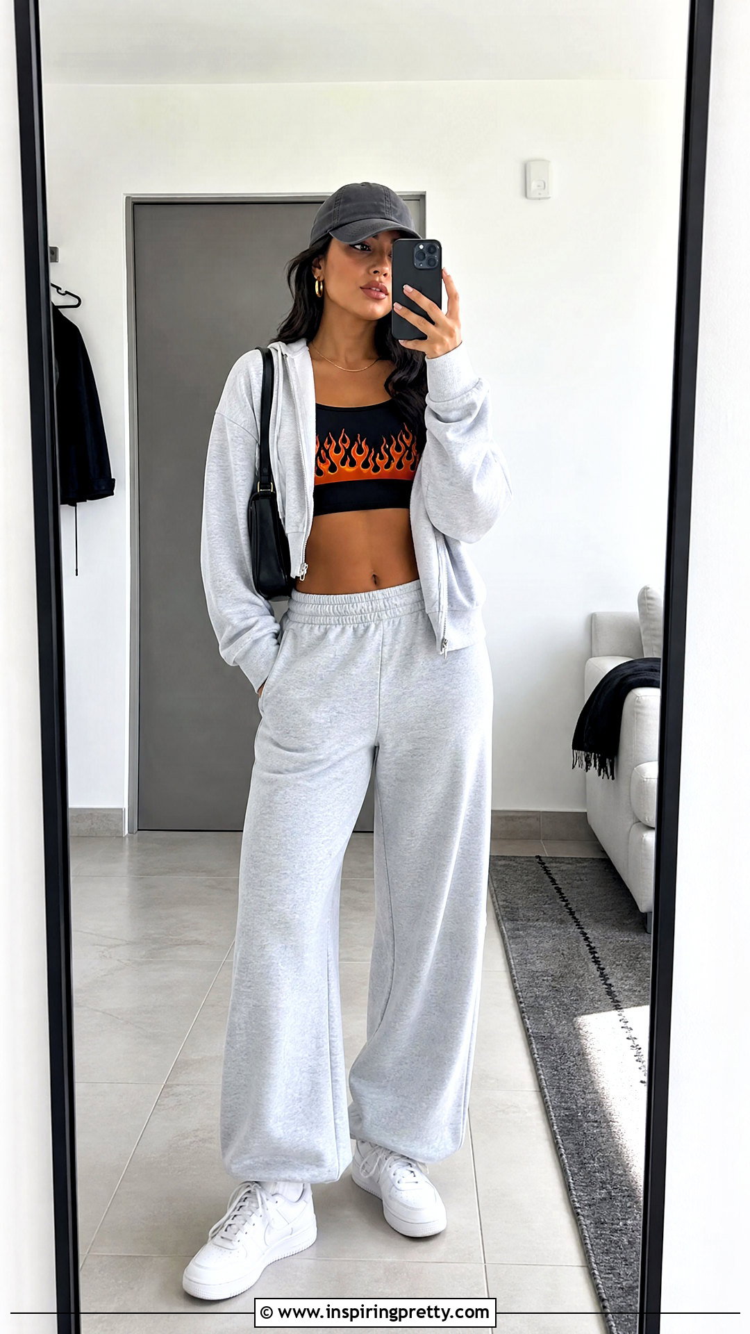 Flame Crop Top With Sweatpants And Zip Hoodie - 25 flame crop top outfit ideas