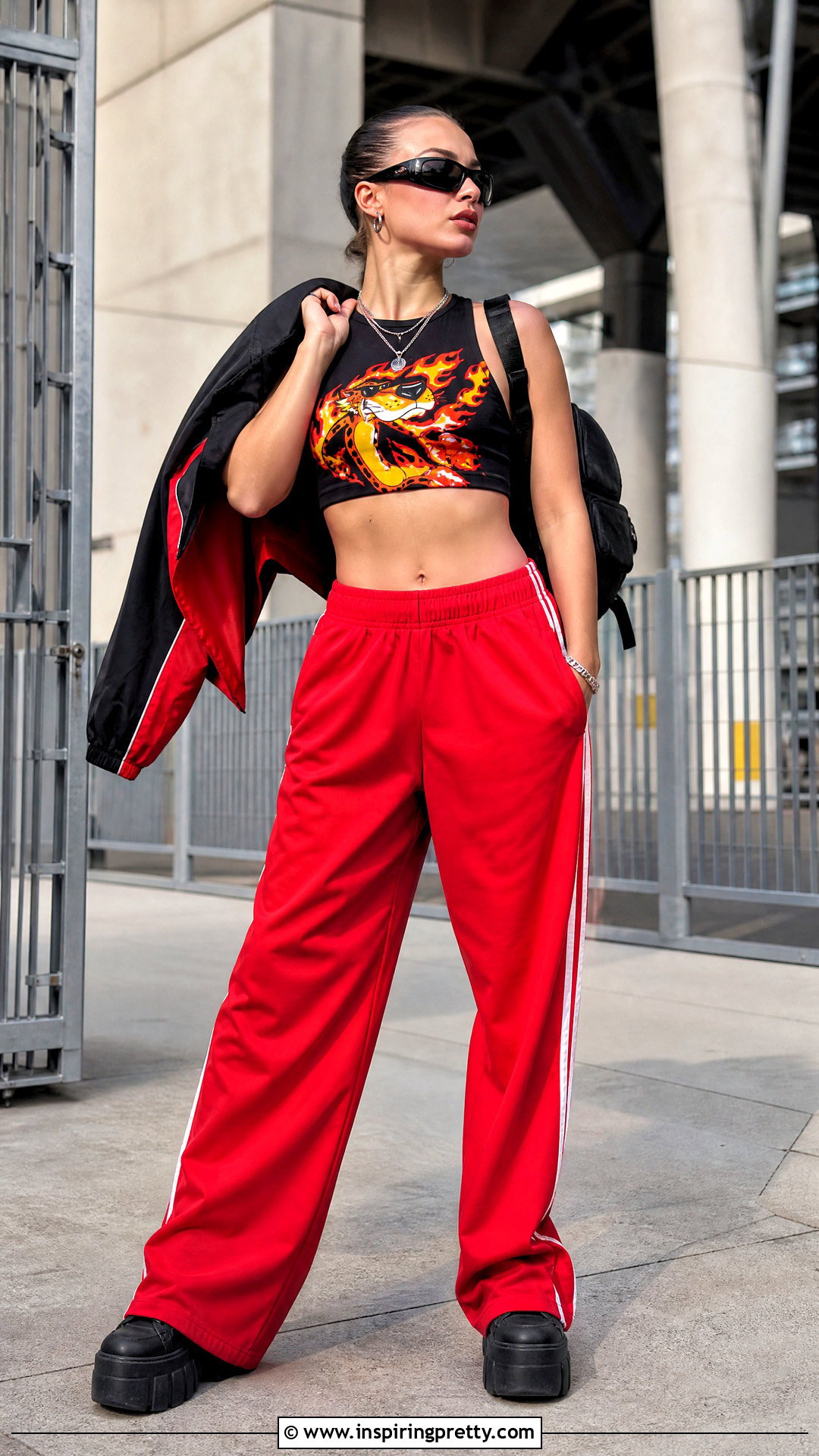 Flaming Hot Cheetos Crop Top With Red Track Pants - 20 Flaming Hot Cheetos Crop Tops