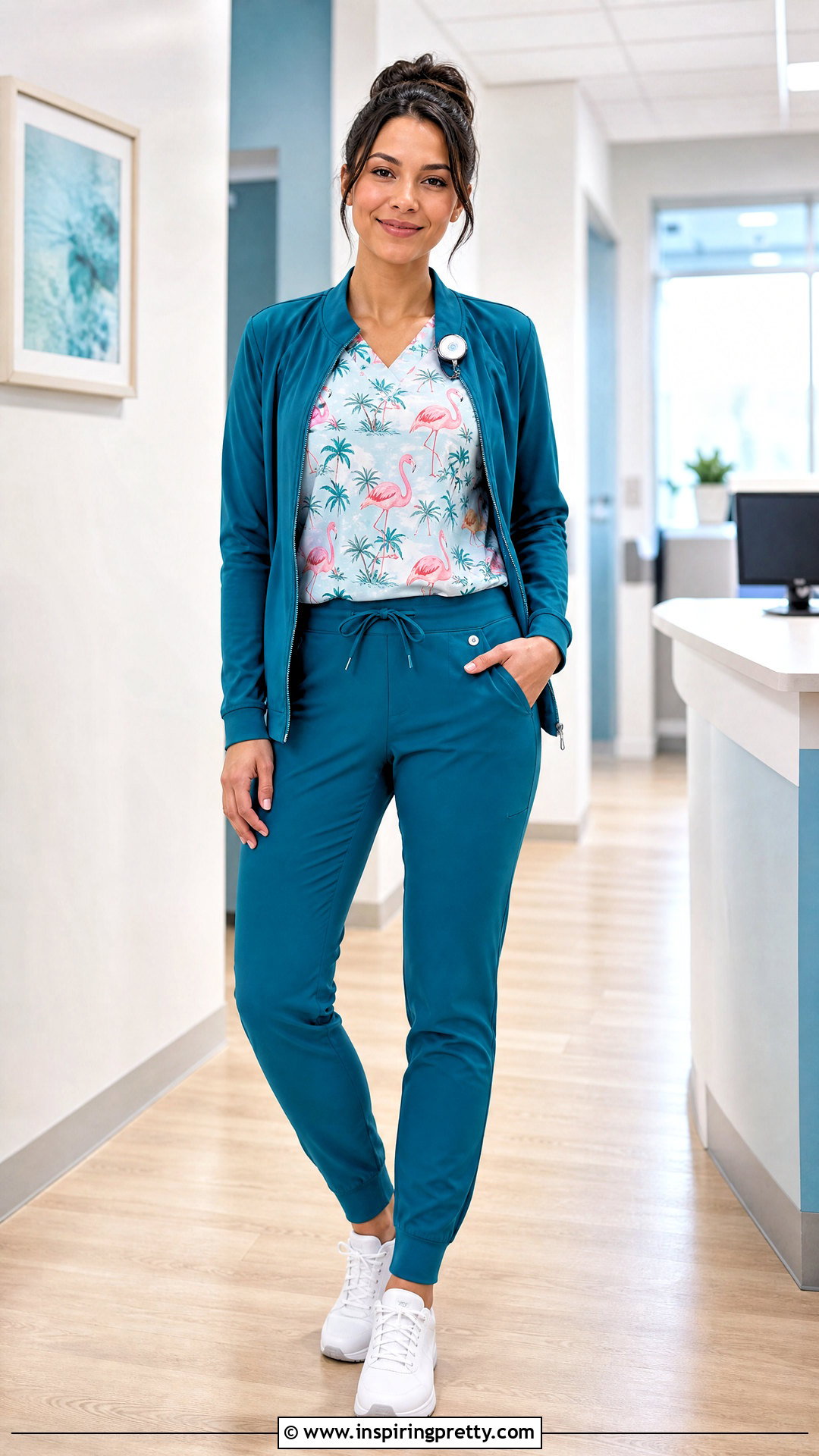 Flamingo Scrub Top With Matching Scrub Jacket - 20 flamingo scrub top outfit ideas