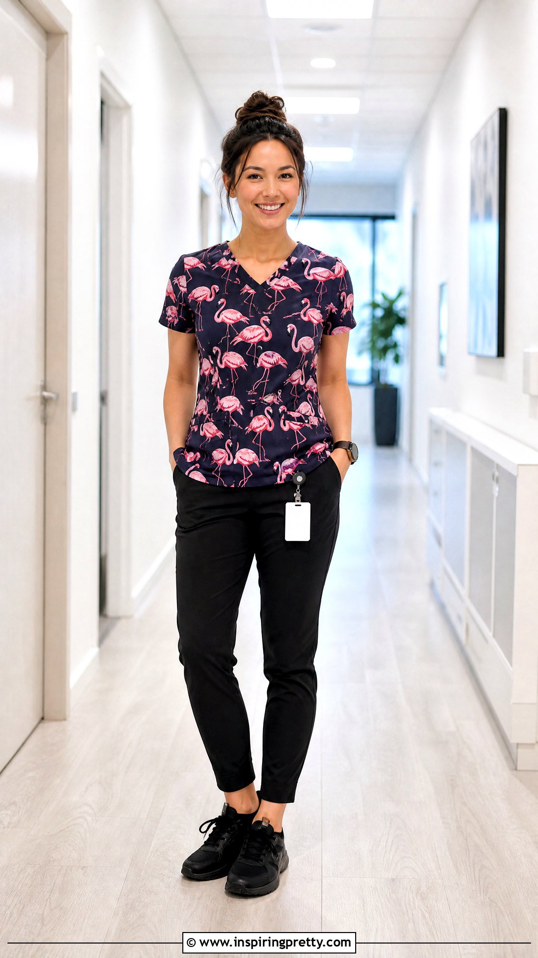 Flamingo Scrub Top With Petite Tapered Pants - 20 flamingo scrub top outfit ideas