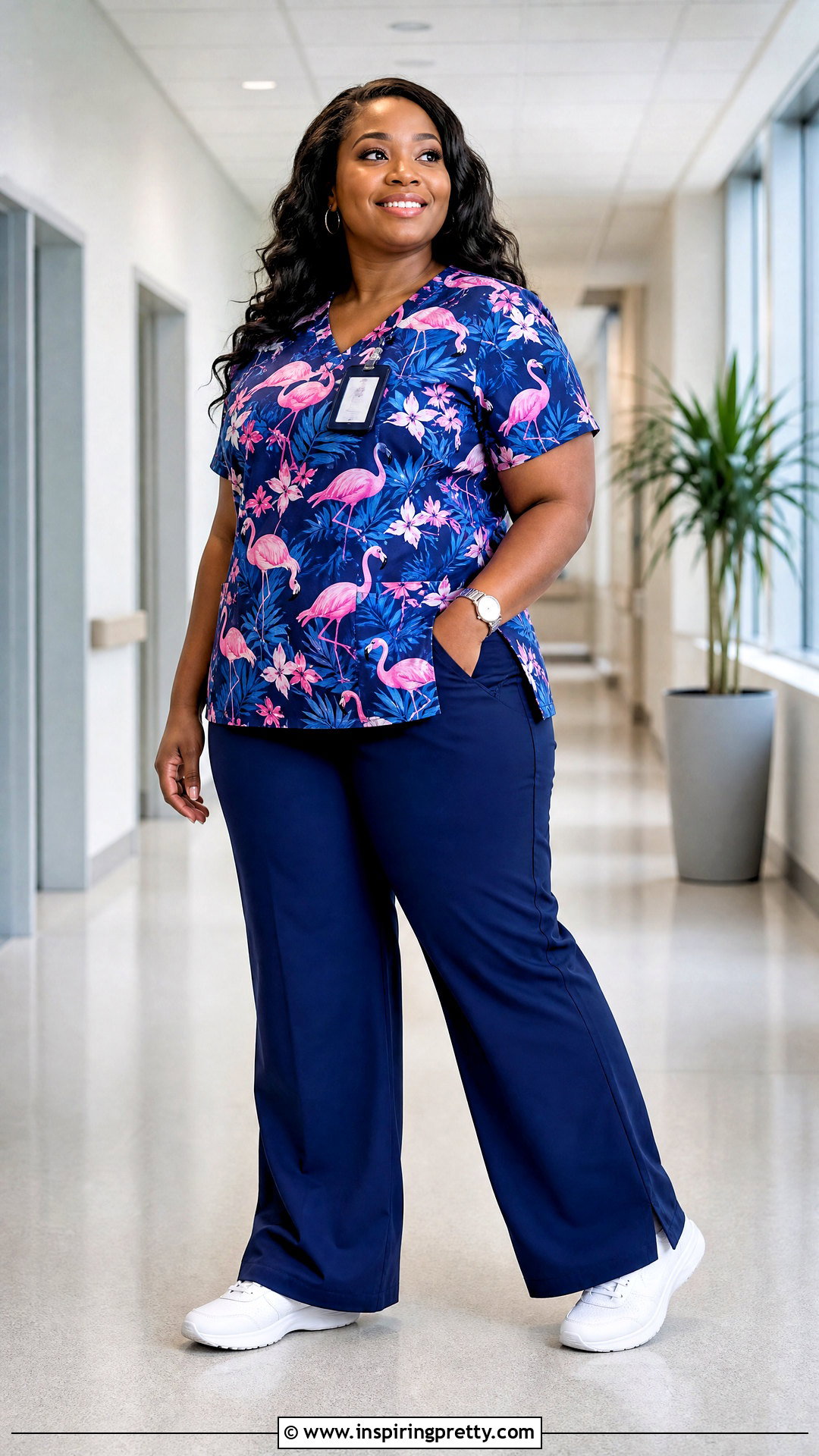 Flamingo Scrub Top With Plus Size Wide Leg Scrubs - 20 flamingo scrub top outfit ideas
