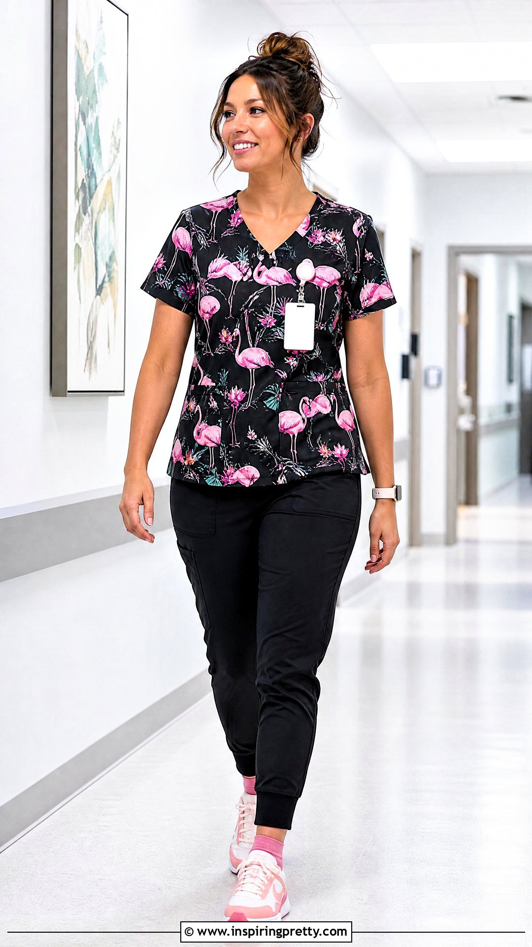 Flamingo Scrub Top With Slip Resistant Sneakers - 20 flamingo scrub top outfit ideas