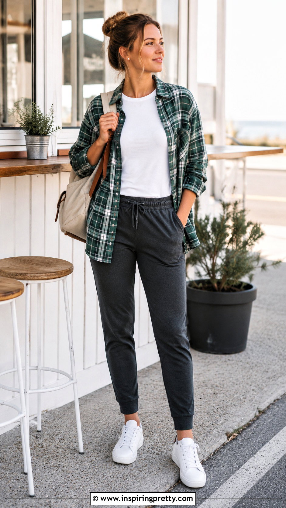 Flannel Overshirt and Jogger Pants Outfit - 50 casual top outfit ideas