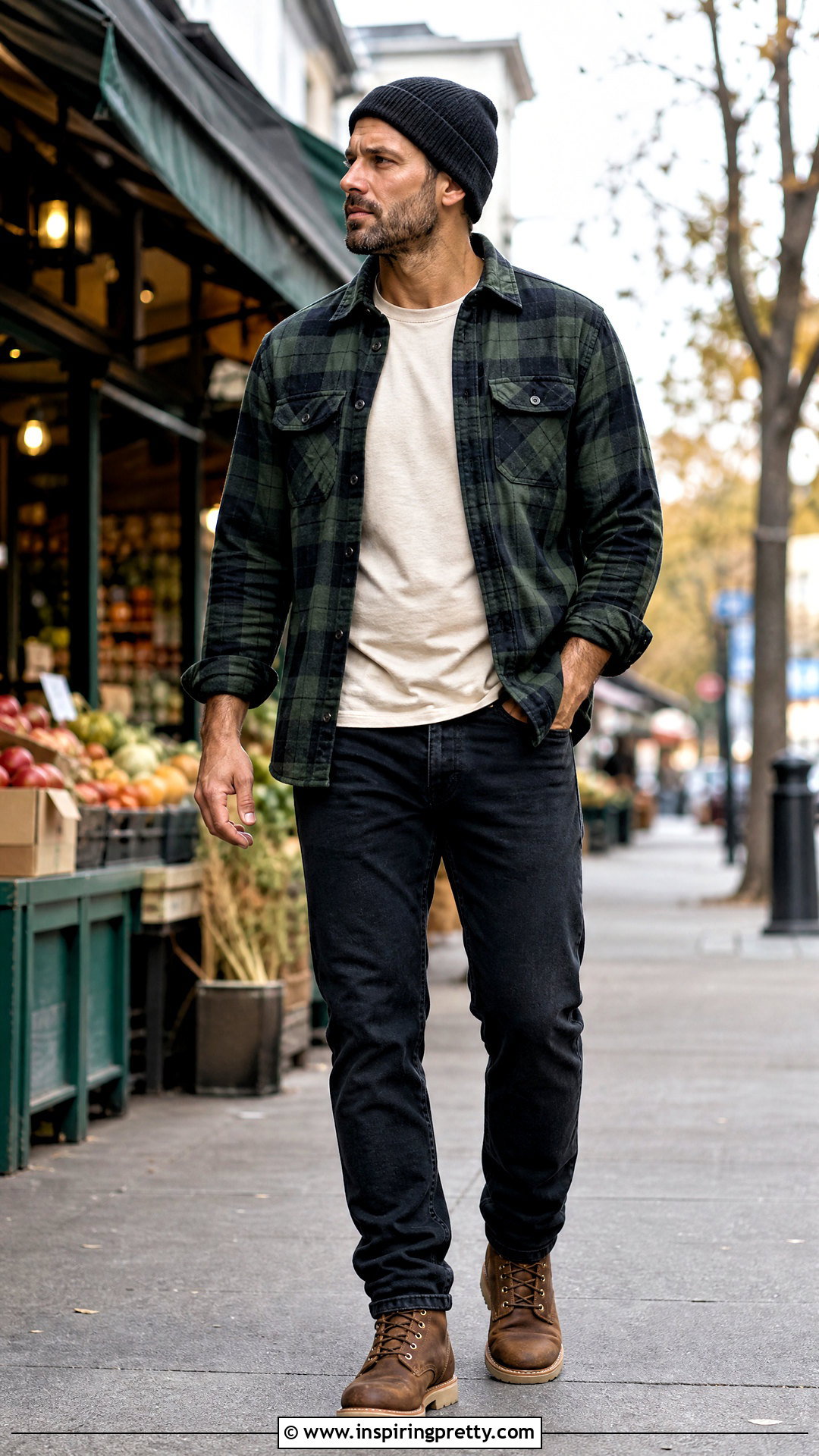 Flannel Shirt With Black Jeans - 50 mens tops outfit ideas