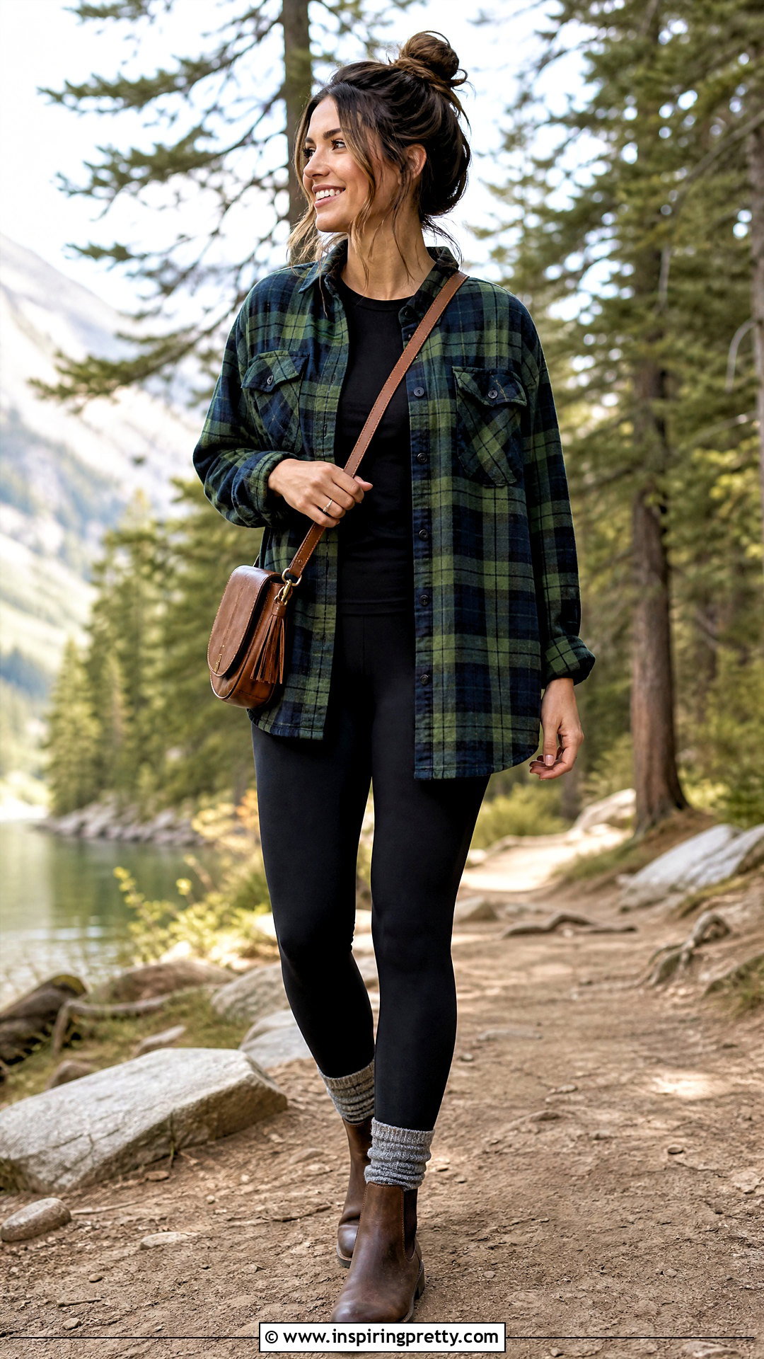 Flannel Shirt With Leggings And Ankle Boots - 50 trendy fashion tops outfit ideas