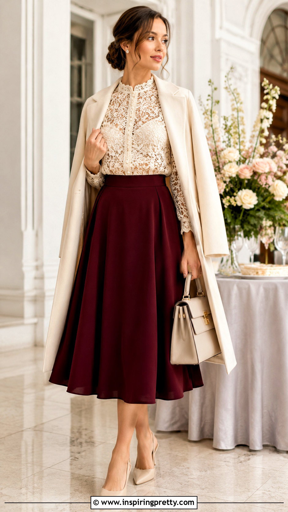 Flare Skirt And Lace Blouse Outfit - 50 flay skirt and top outfit ideas