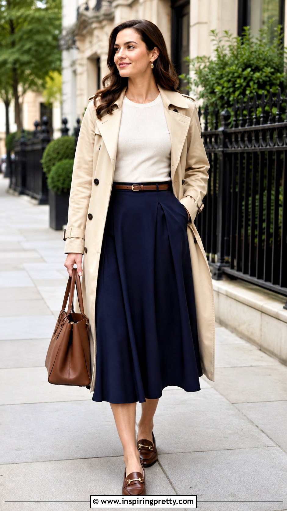 Flare Skirt And Trench Coat Outfit - 50 flay skirt and top outfit ideas