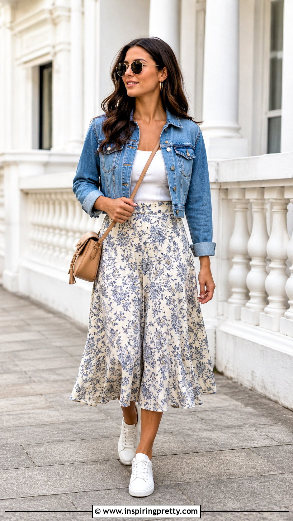 Flare Skirt And White Sneakers Outfit - 50 flay skirt and top outfit ideas