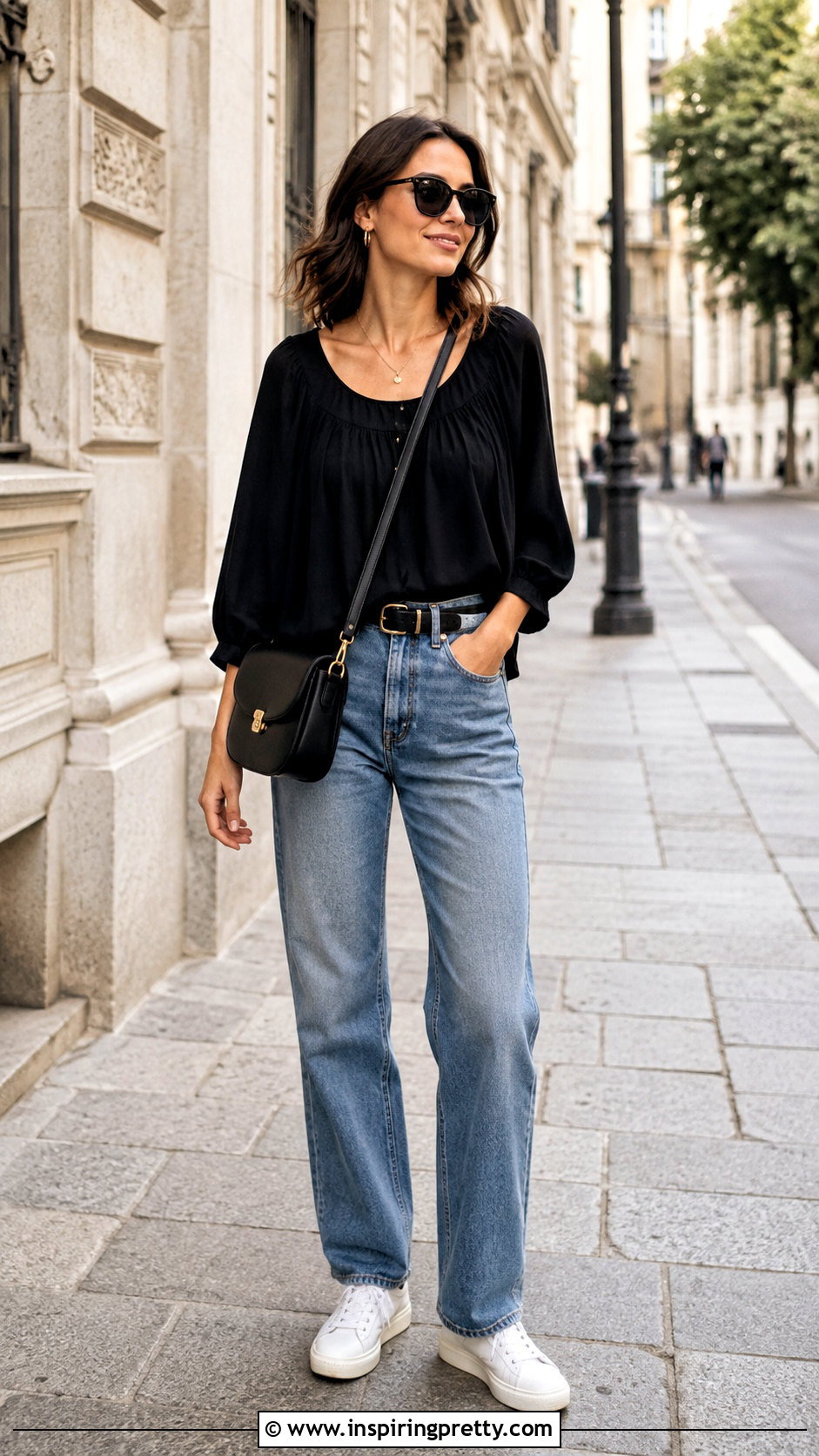 Flare Top With Sneakers And Relaxed Jeans - 50 flare top outfit ideas