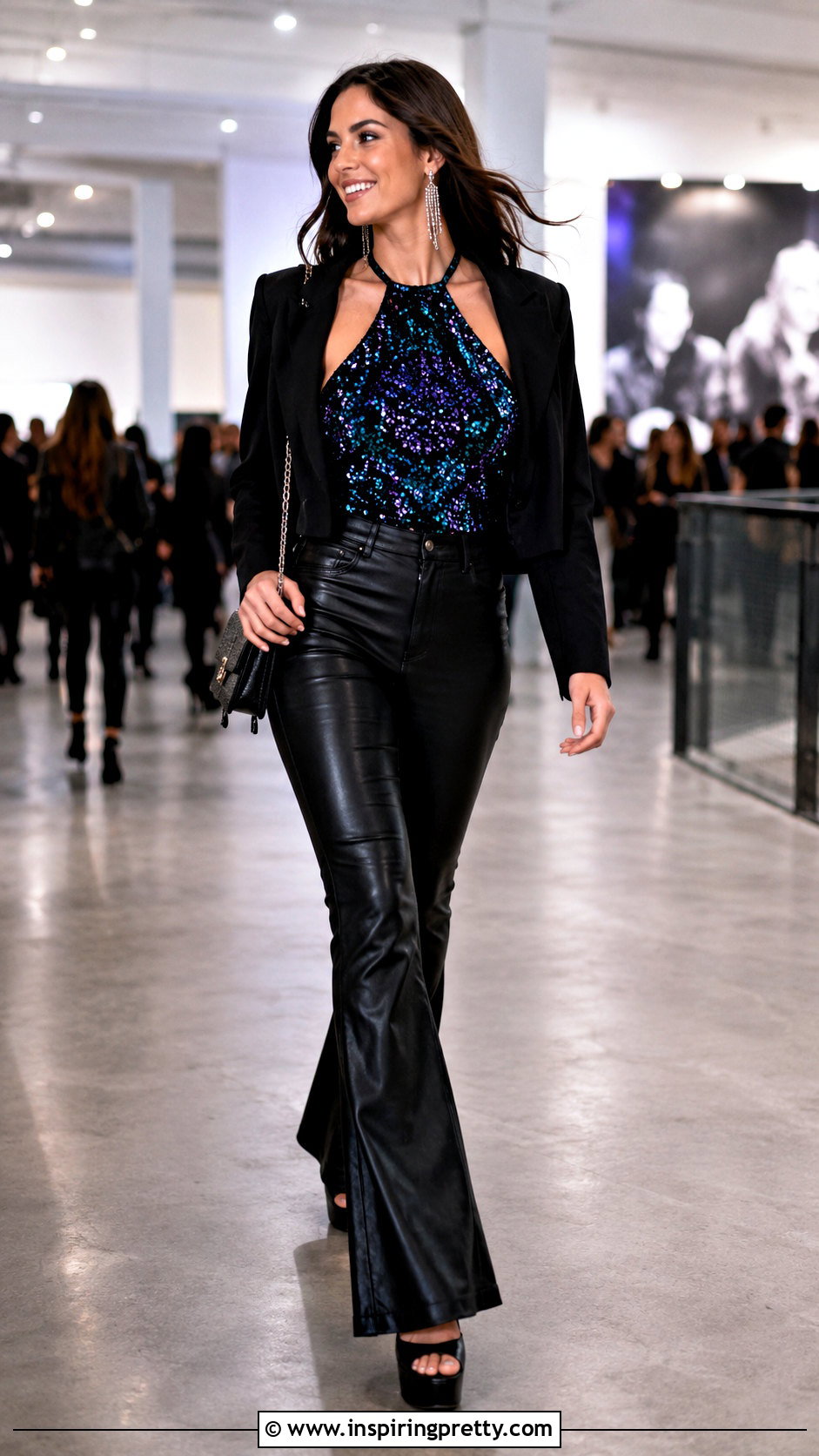 Flared Leather Pants With Halter Sequin Top - 20 leather pants sequin tops