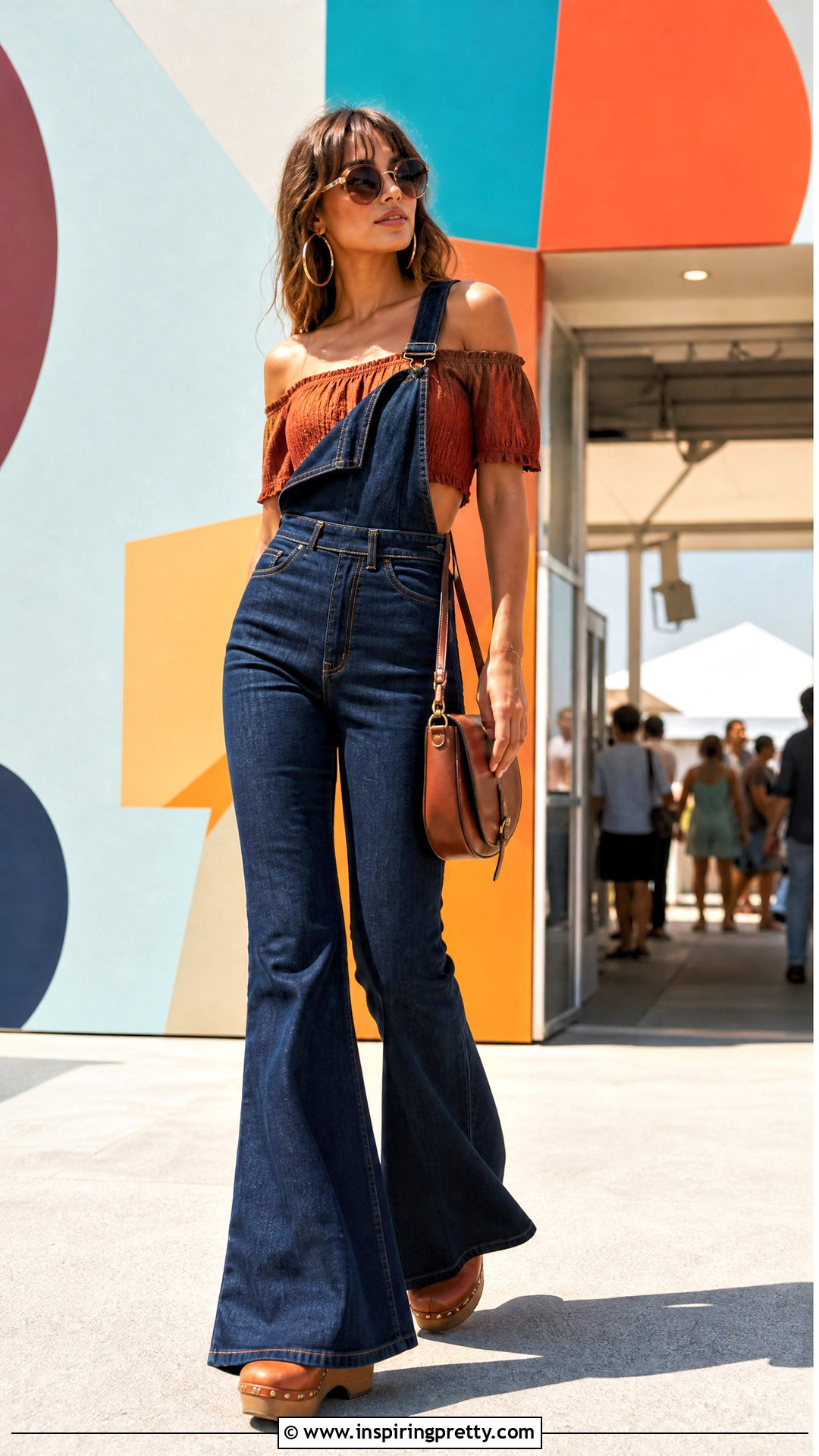 Flared Overalls With Off Shoulder Crop Top - 25 crop top overalls outfit ideas