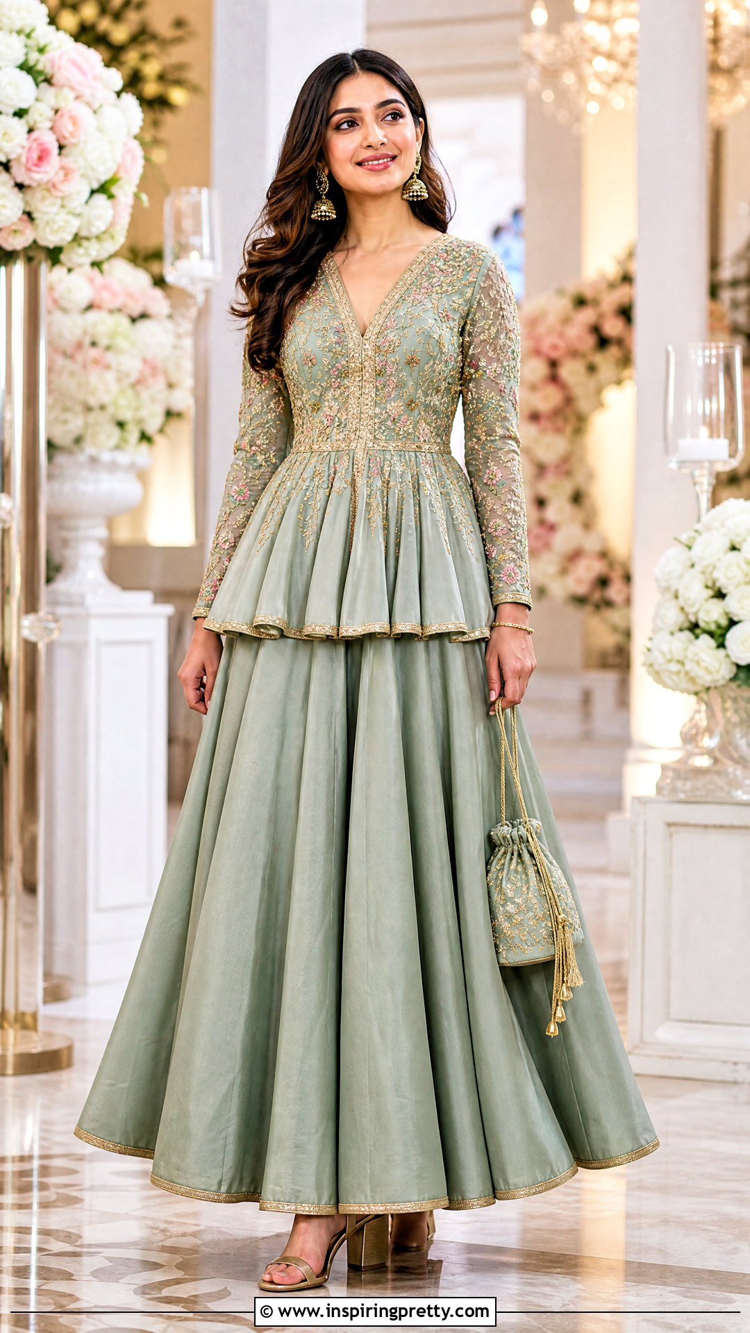 Flared Skirt With Peplum Kurti - 50 traditional skirt and top outfits