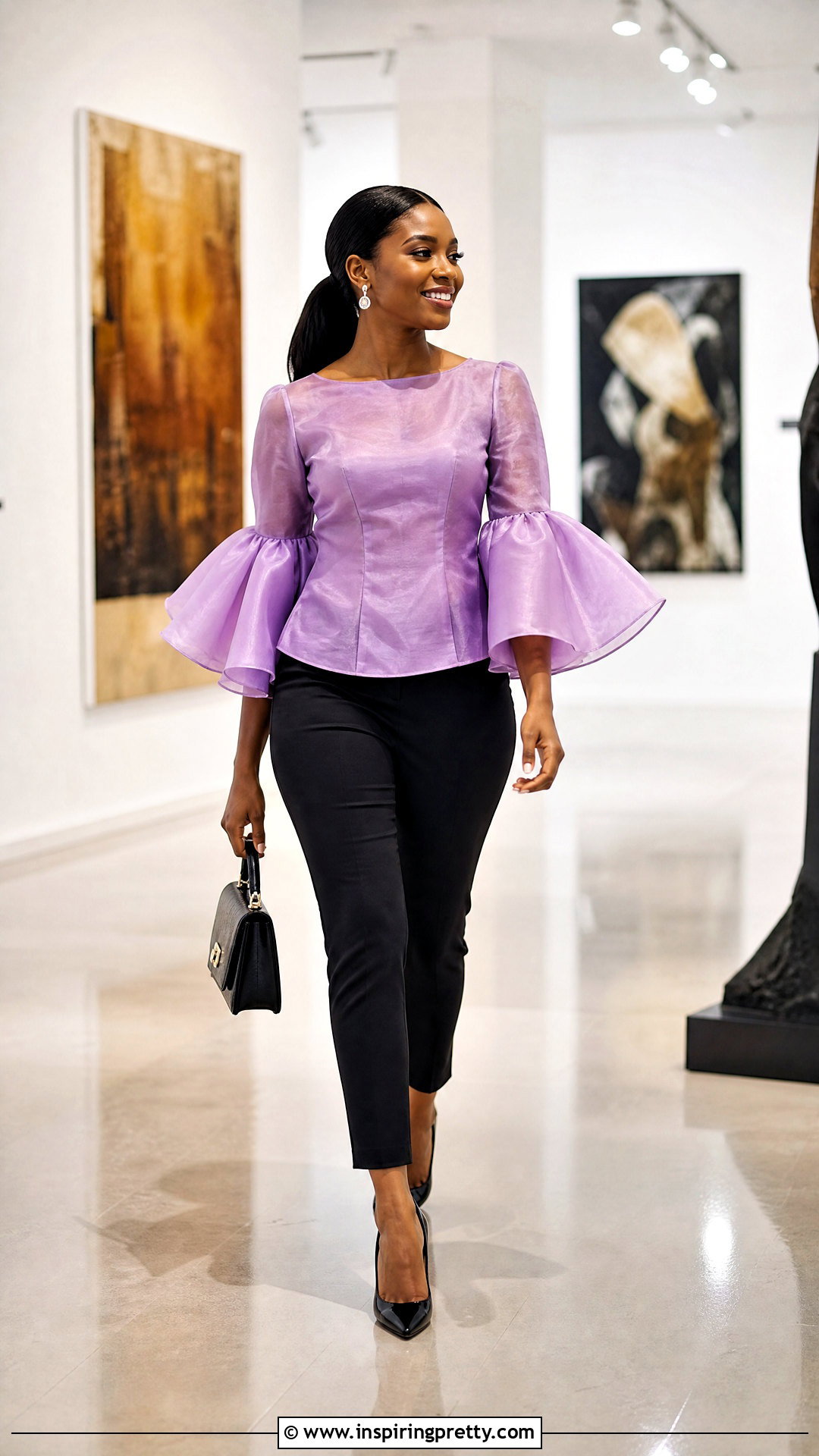 Flared Sleeve Organza Blouse With Slim Fit Pants - 20 Nigerian Organza Tops Blouses