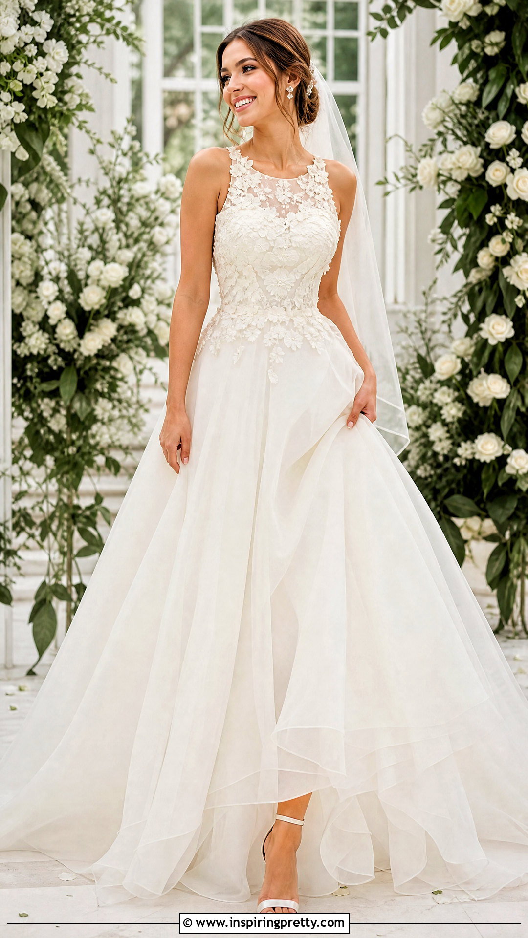 Floral Applique Bridal Top With Organza Skirt - 20 bride skirt and top outfit ideas