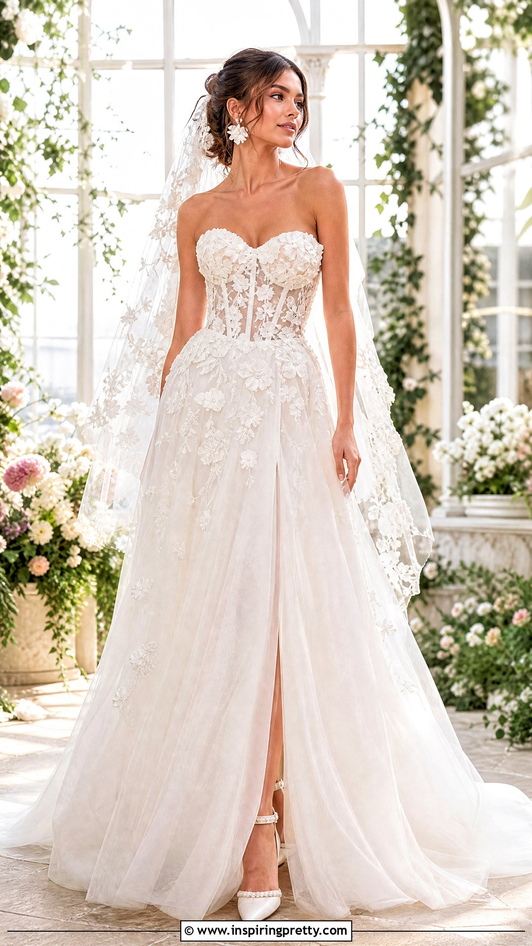 Floral Applique Bustier Wedding Dress - 25 wedding dress with bustier top outfit ideas