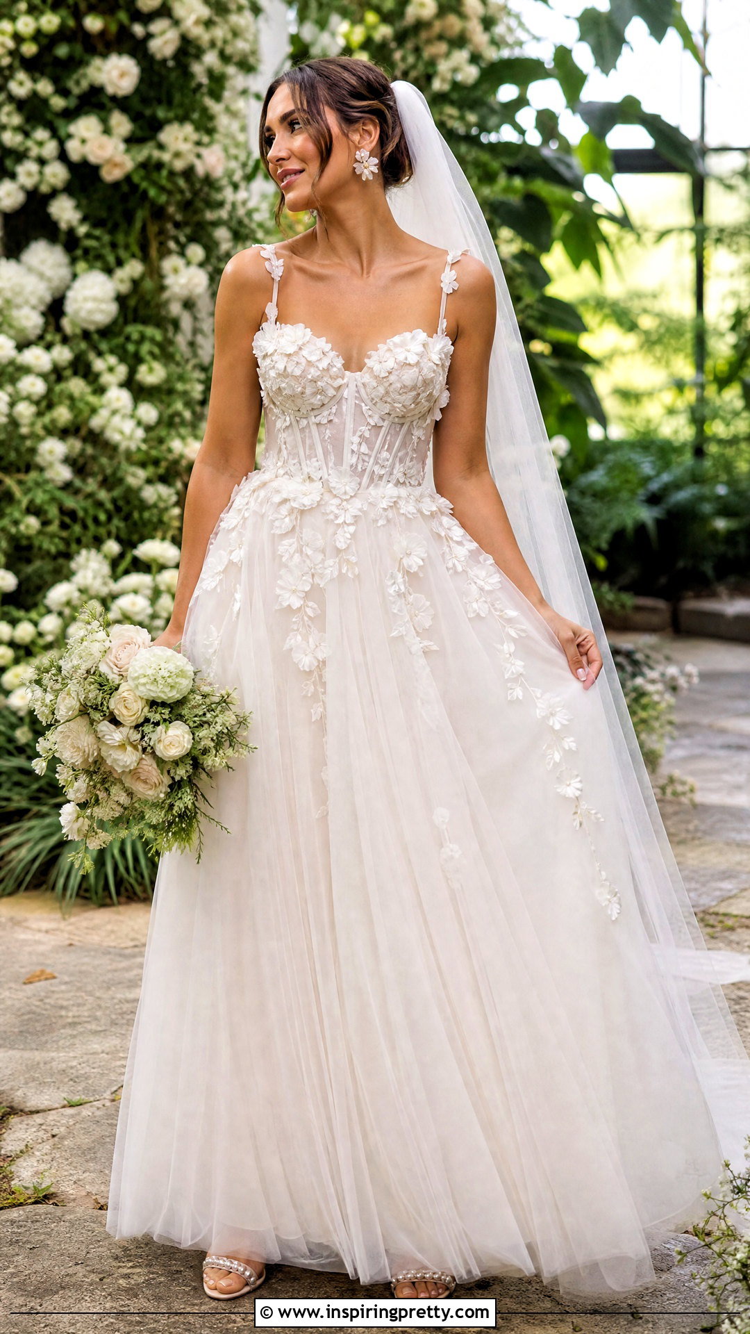 Floral Applique Corset Top Tulle Dress - 50 corset top wedding dress outfit ideas