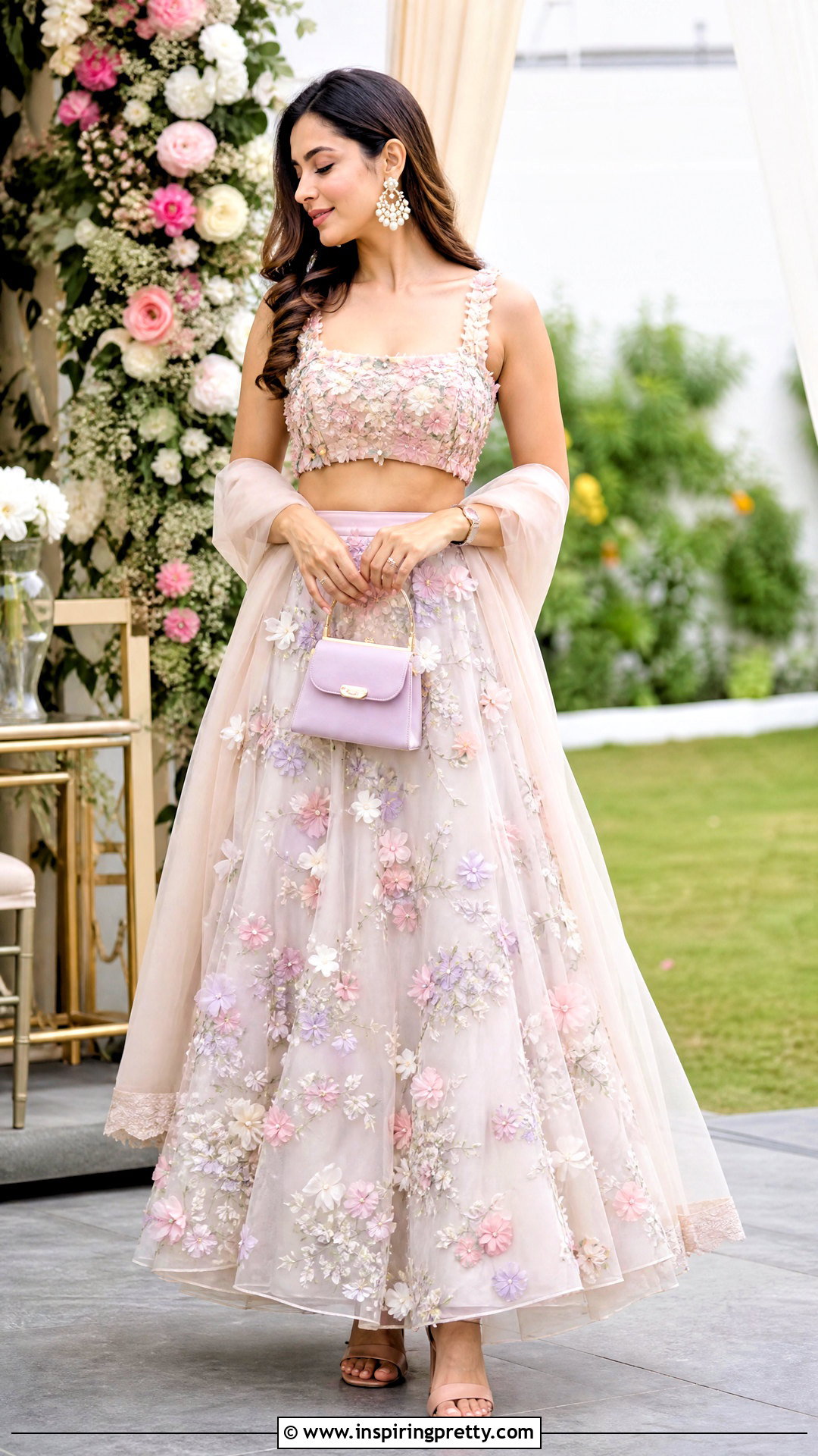 Floral Applique Crop Top Lehenga - 50 crop top lehenga designs