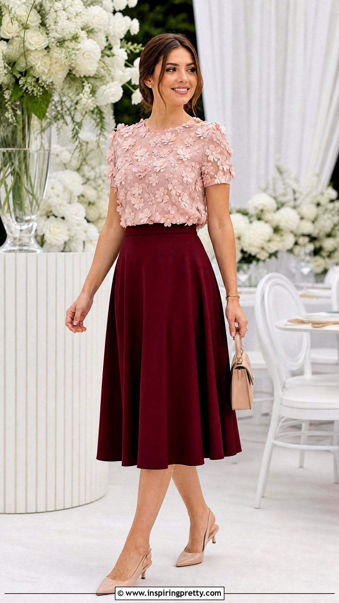 Floral Applique Top With Midi Skirt - 25 Fancy Tops For Ladies
