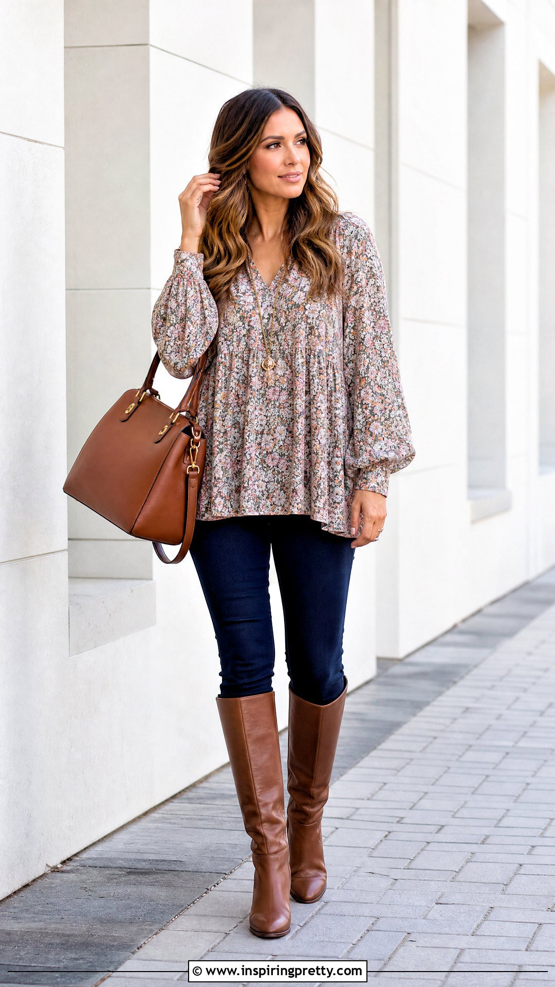 Floral Babydoll Top With Skinny Jeans And Knee High Boots - 20 floral top with jeans and boots