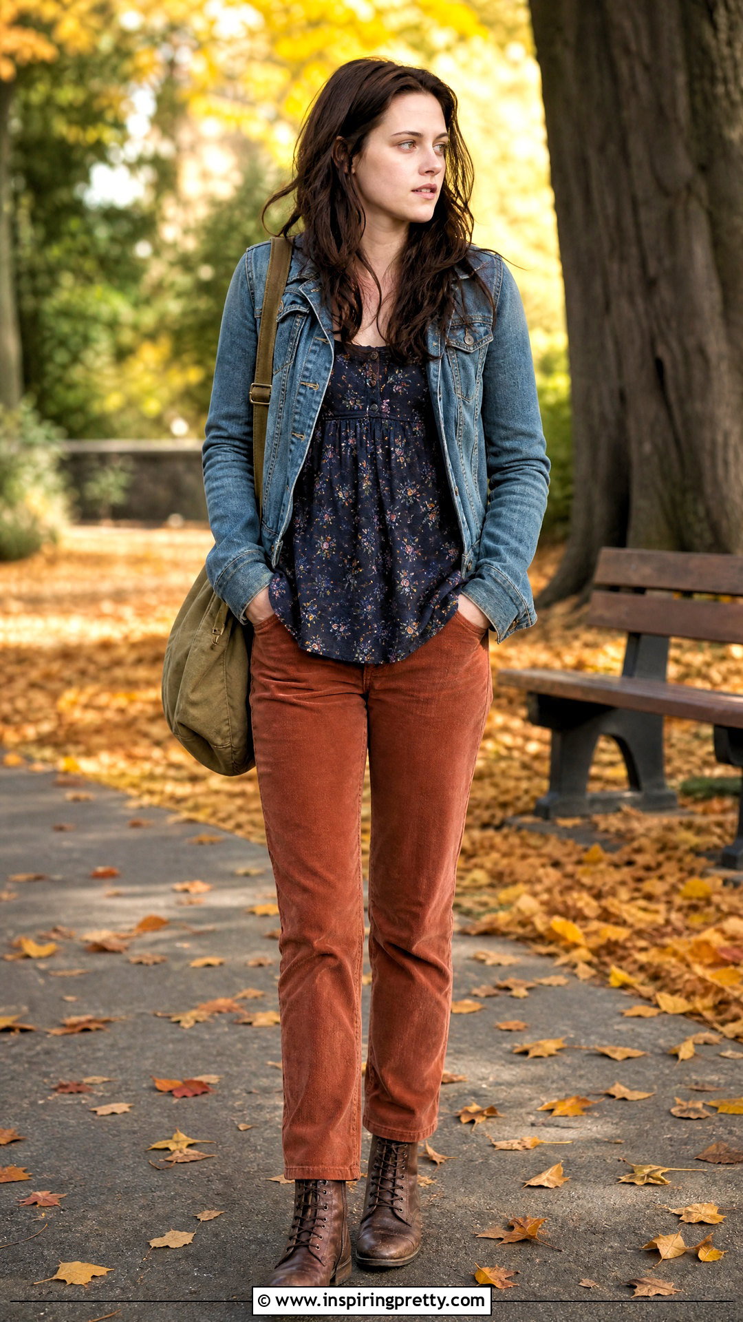 Floral Bella Swan Babydoll Top With Corduroy Pants - 25 bella swan babydoll top outfit ideas