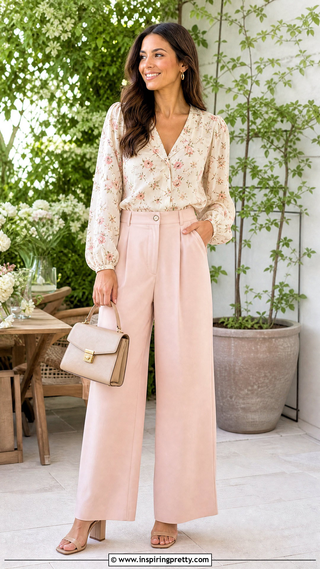 Floral Birthday Top With Wide Leg Pants - 50 birthday tops for women