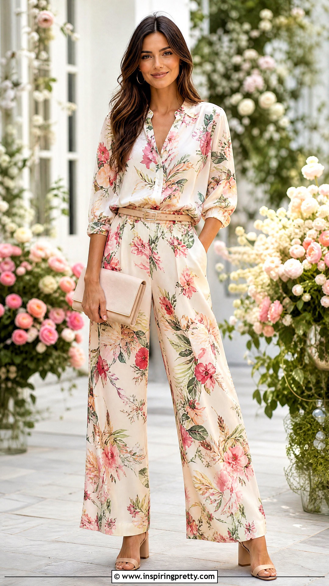 Floral Blouse And Matching Trouser Set - 50 two pics trouser and tops