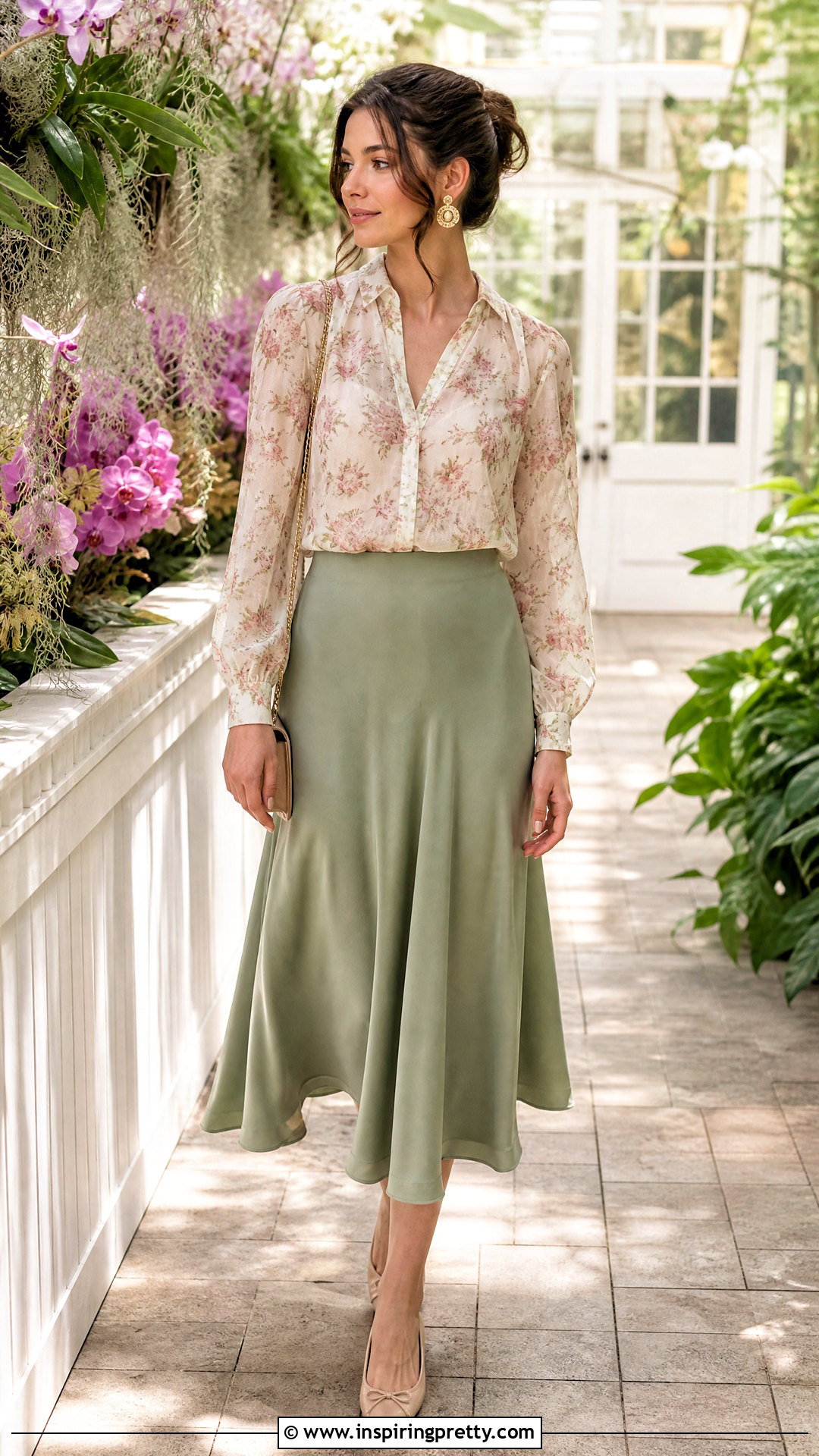 Floral Blouse Top With Bias Cut Skirt - 50 cute tops aesthetic ideas