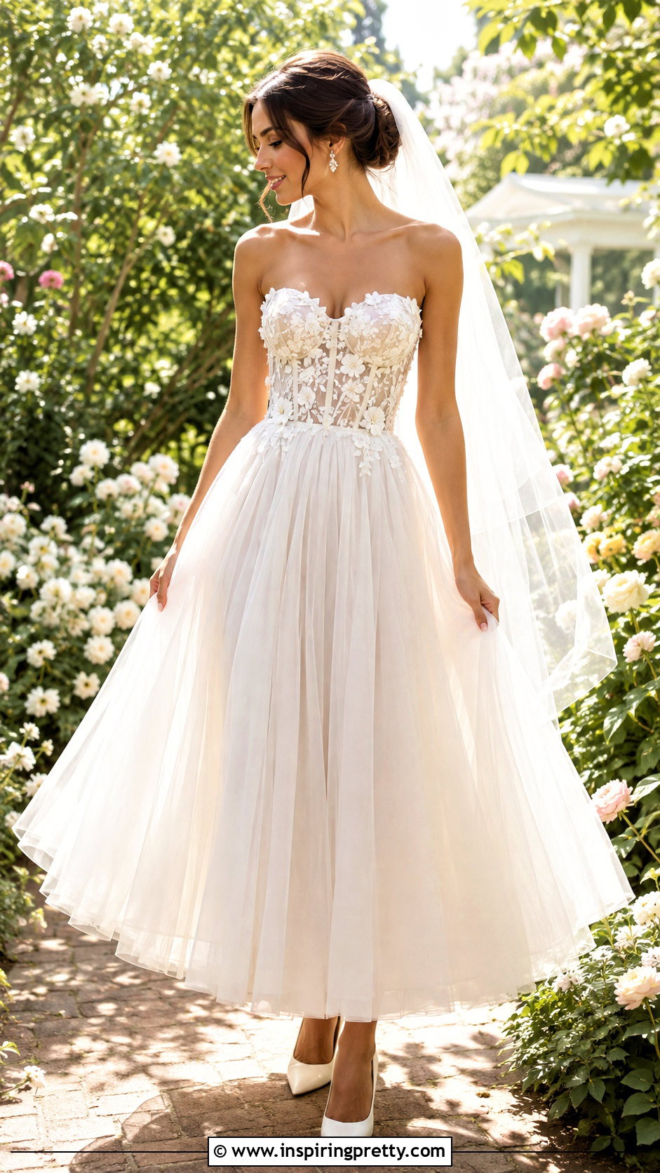 Floral Bridal Bustier Top With Tulle Skirt - 25 Bridal Bustier Top outfit ideas