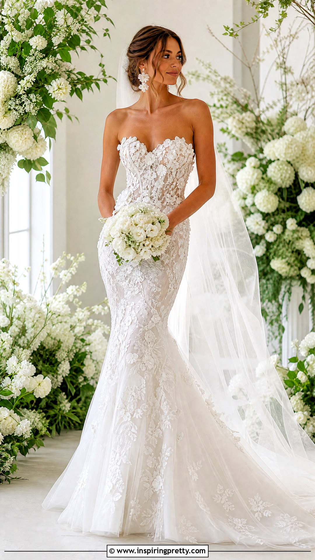 Floral Corset Top Mermaid Wedding Dress - 20 corset top mermaid wedding dress outfit ideas