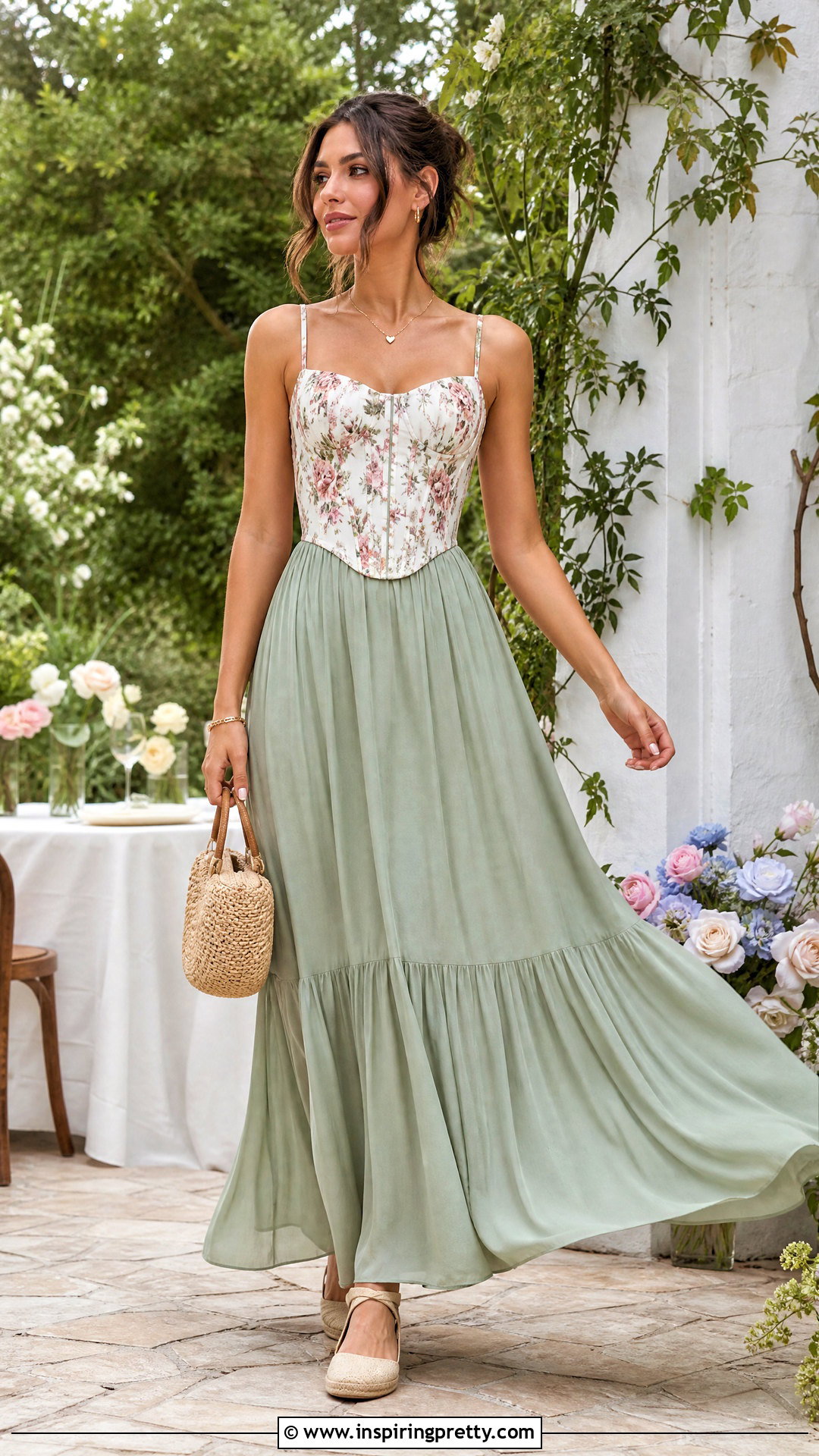 Floral Corset Top With Maxi Skirt - 50 corset top outfits