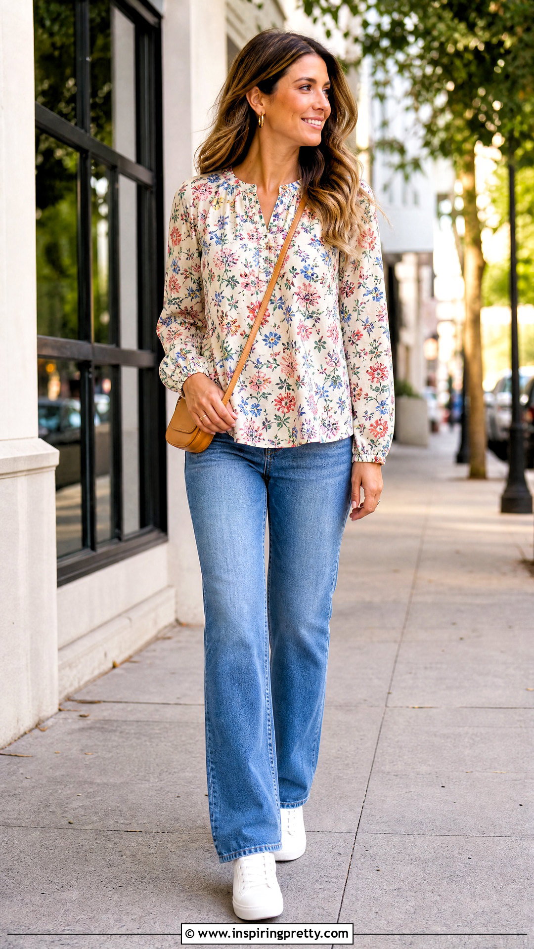 Floral Cotton Top With Straight Jeans - 50 cotton tops designs