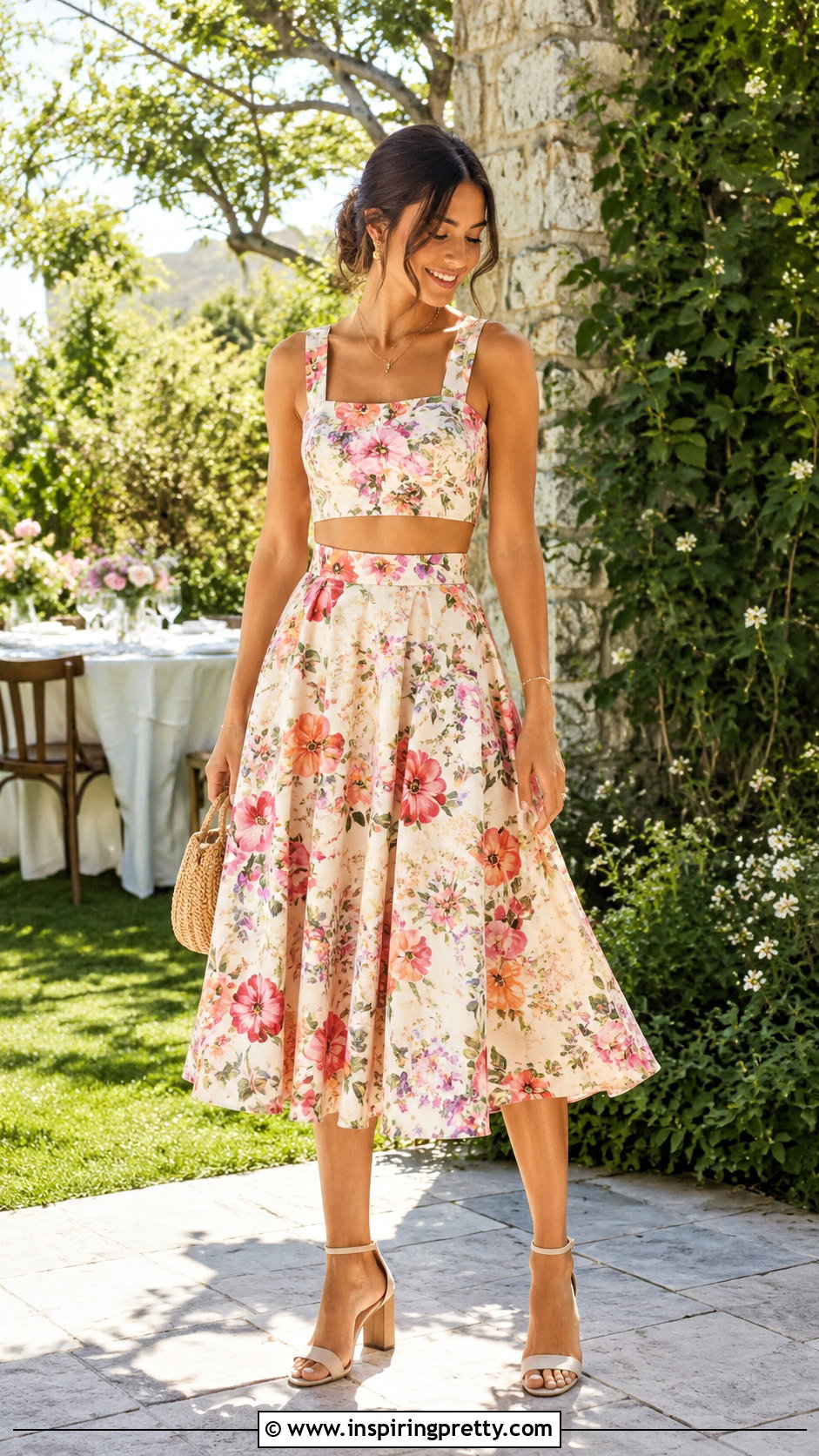Floral Crop Top And Flared Skirt Matching Set - 20 Crop Top Flared Skirt outfits